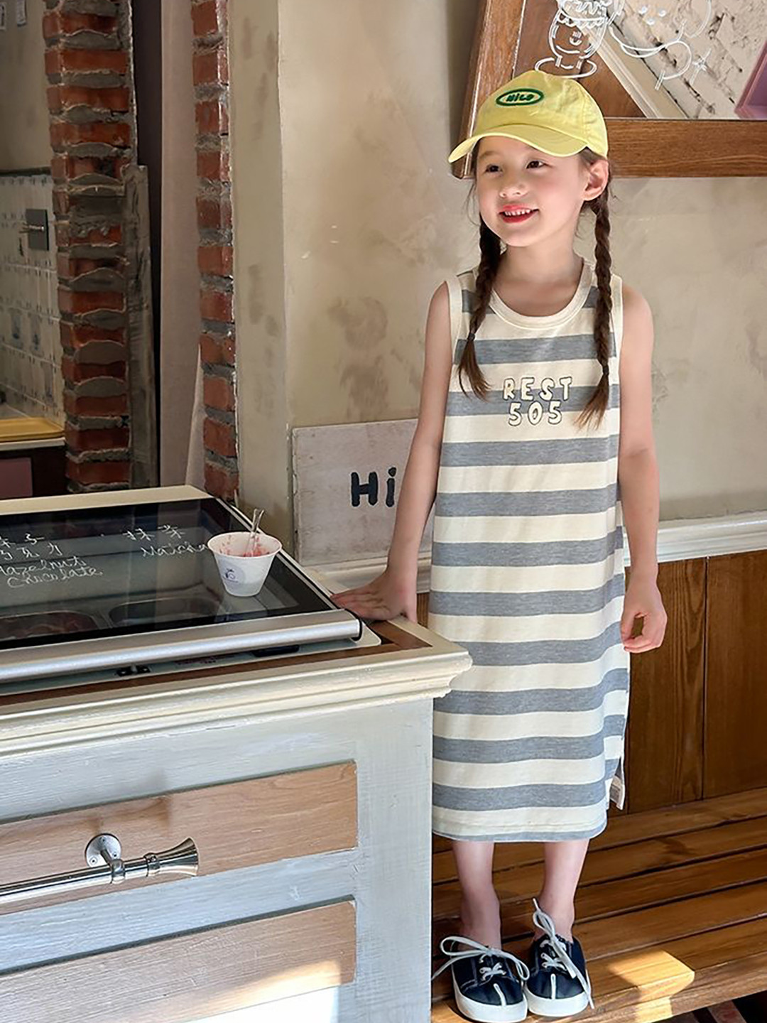 

LULU & SKY Striped Maxi Dress, Grey