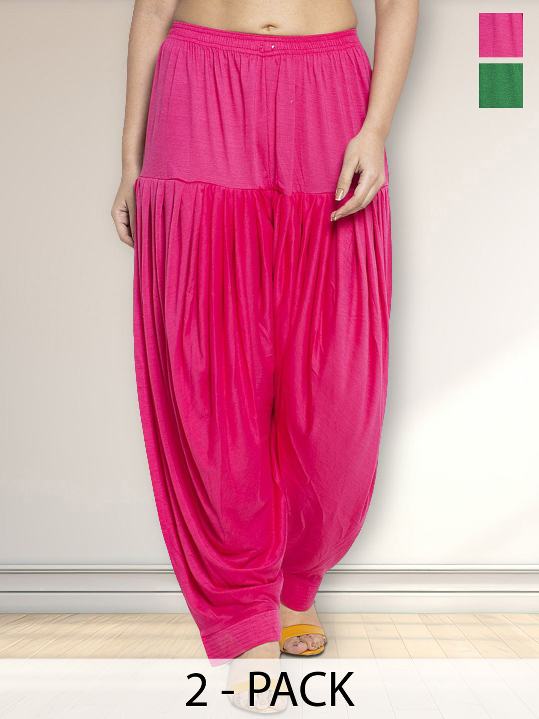 

Jinfo Pack Of 2 Loose Fit Mid-Rise Patiala, Pink