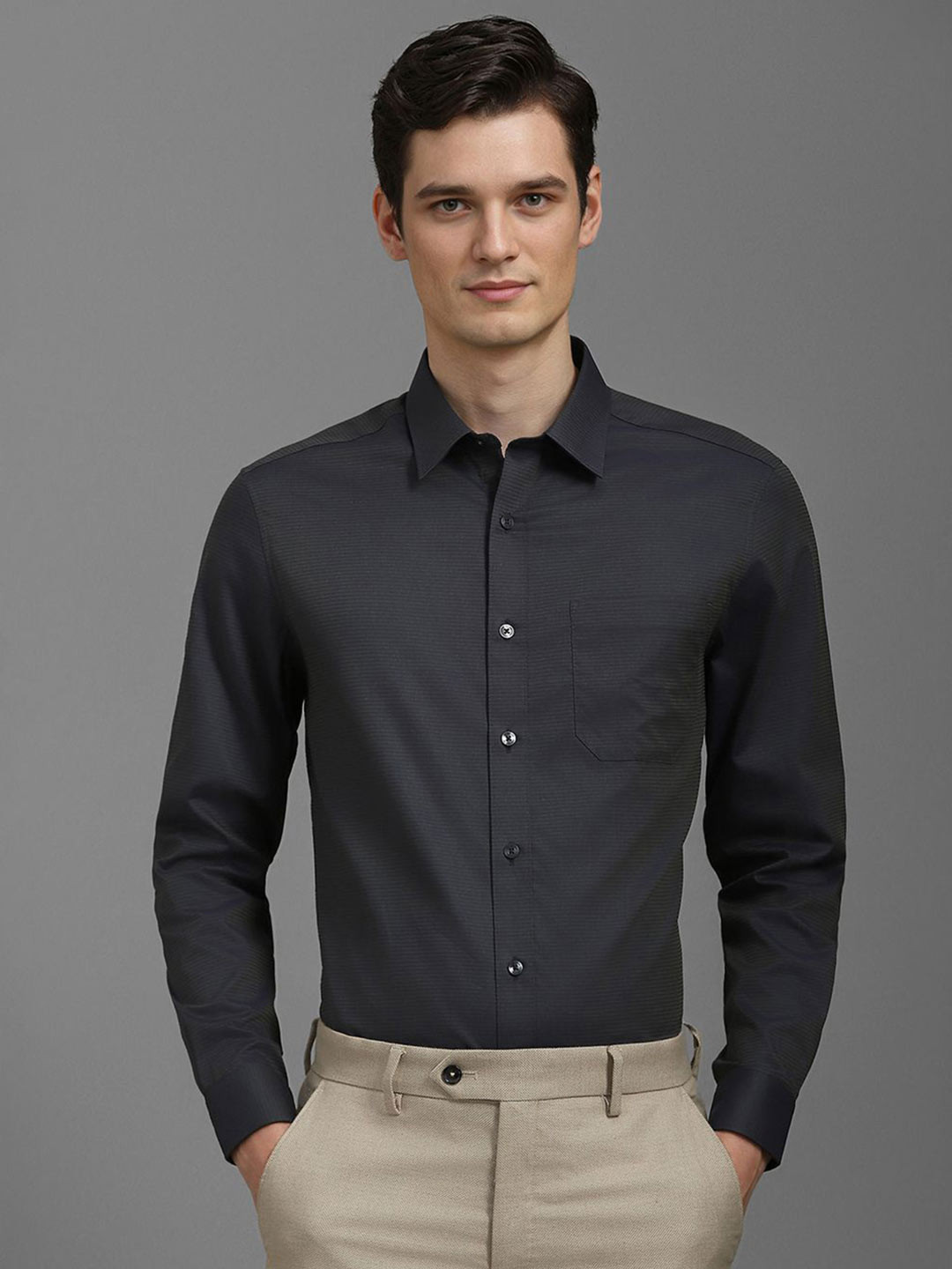

Louis Philippe Men Opaque Striped Formal Shirt, Grey