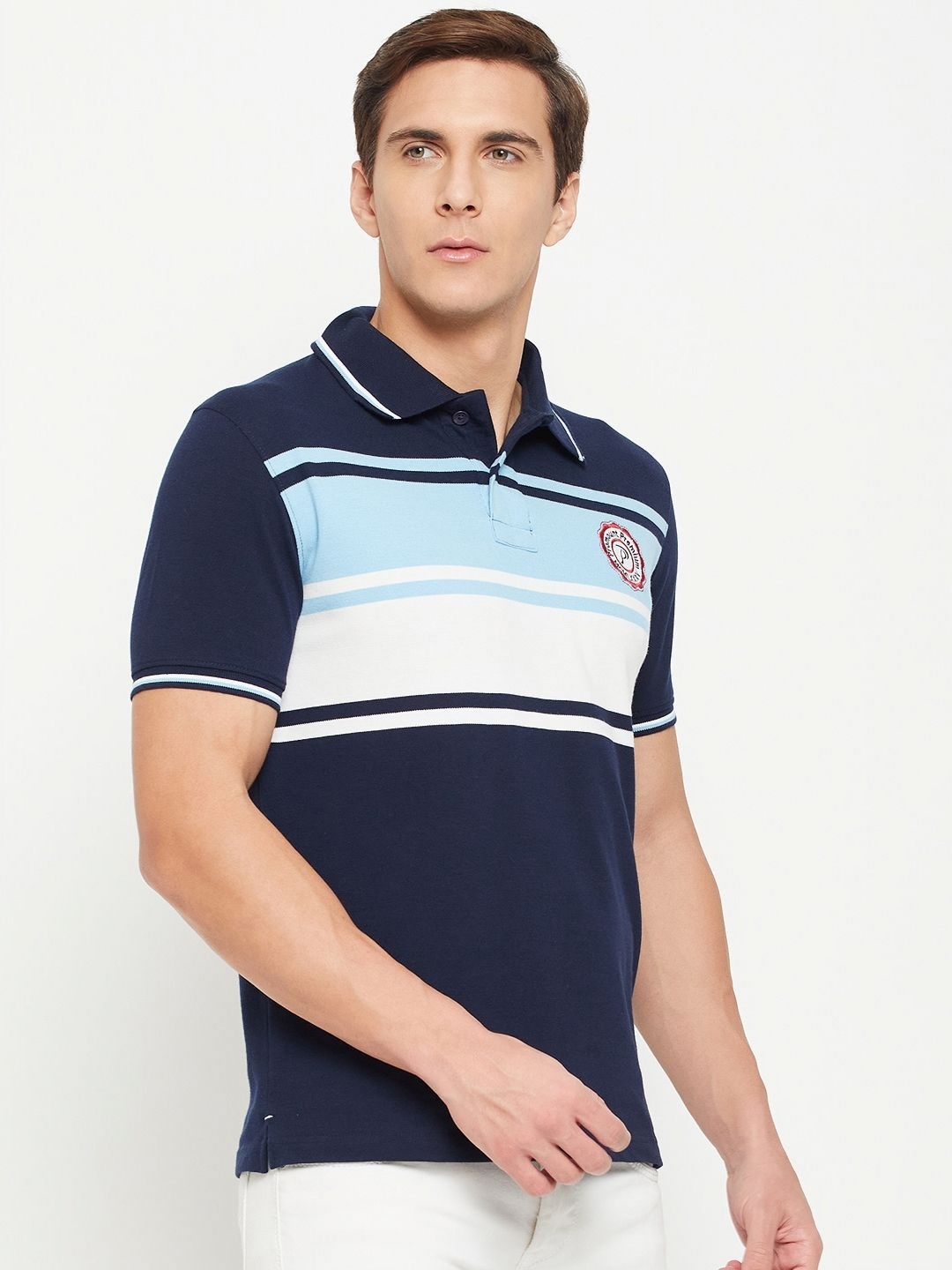 

Promount Men Colourblocked Polo Collar Applique T-shirt, Navy blue