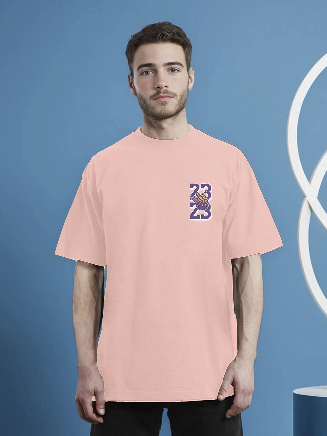 

Moda Rapido Men Printed Applique T-shirt, Peach