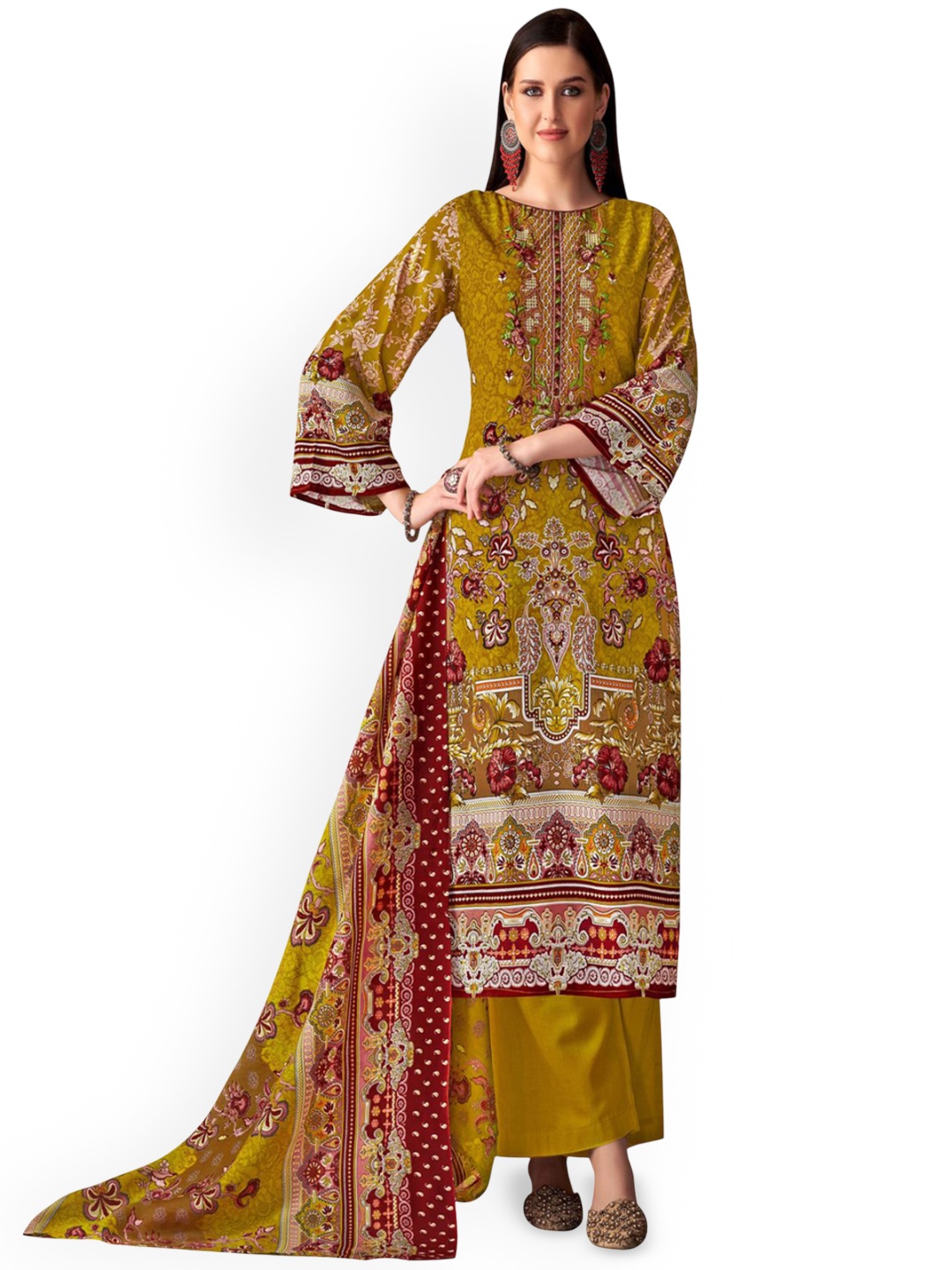 

DRAVINAM Trends Embroidered Viscose Rayon Unstitched Dress Material, Yellow