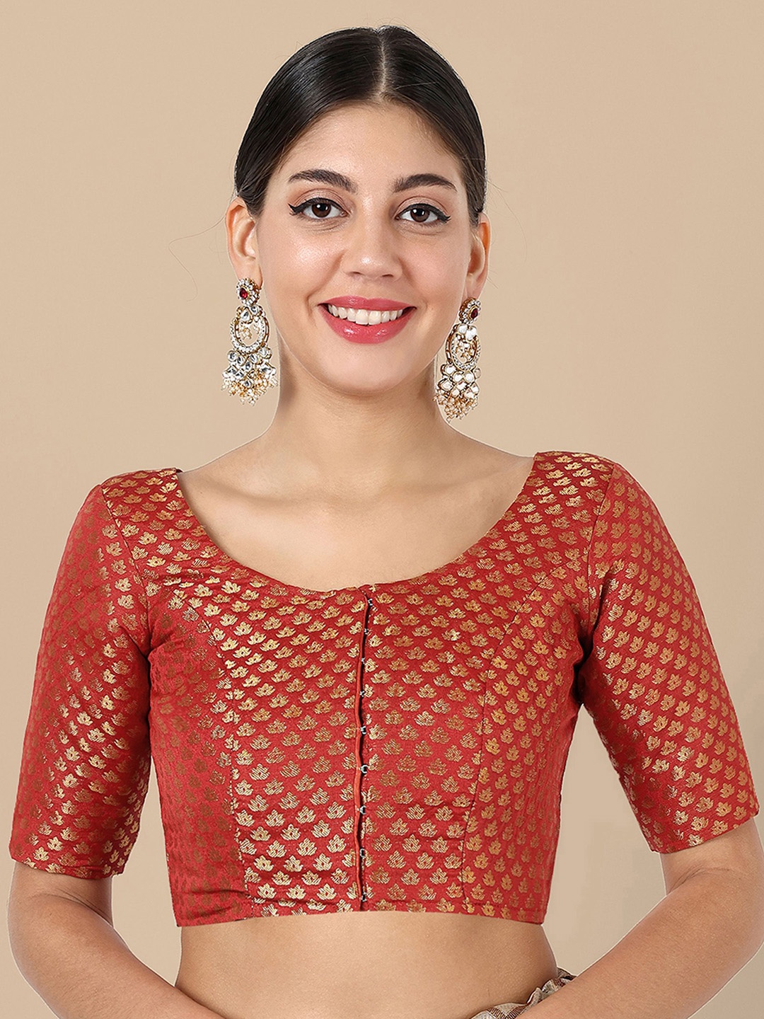 

DEVATITHI Women Red Woven-Design Saree Blouse