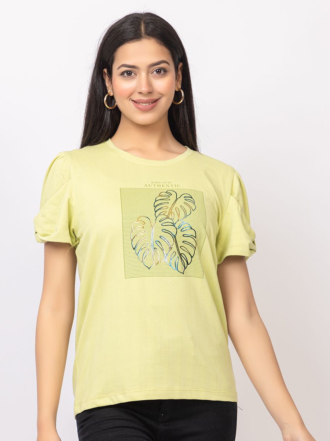 

GFO Puff Sleeve Cotton Top, Yellow