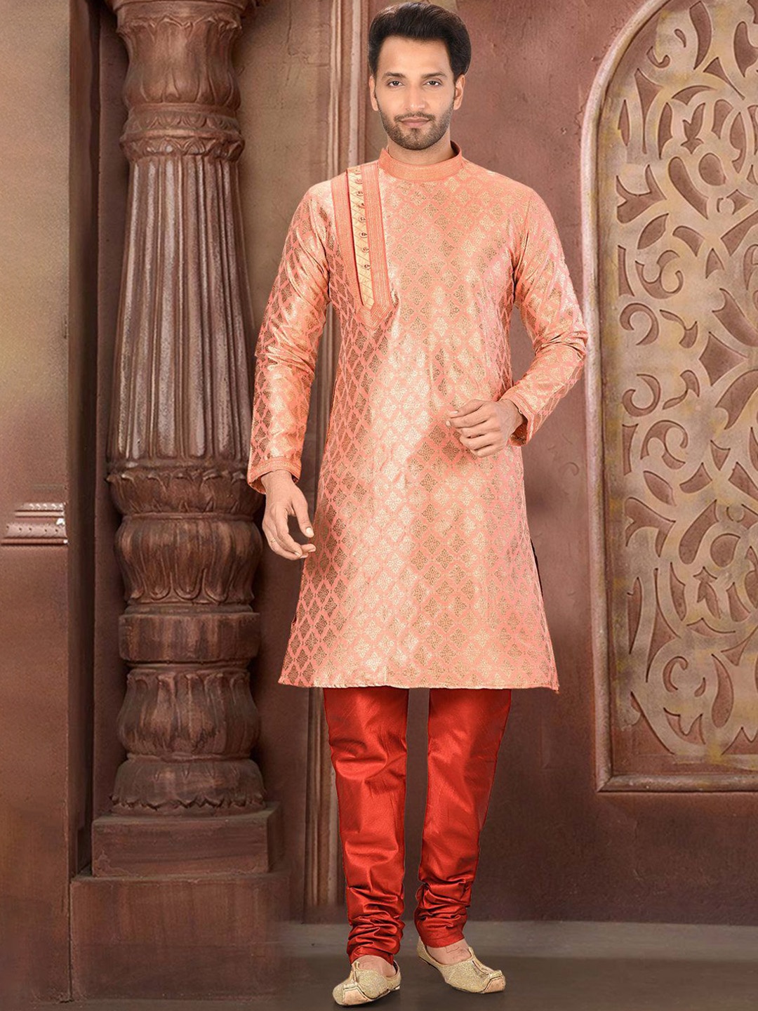 

RANAK Men Regular Kurta with Pyjamas, Peach