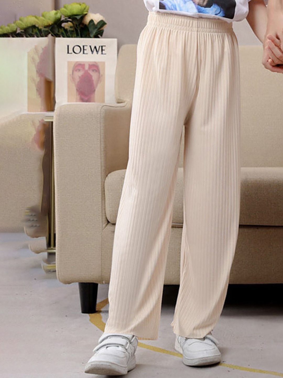 

LULU & SKY Girls Straight Fit High-Rise Trousers, Beige