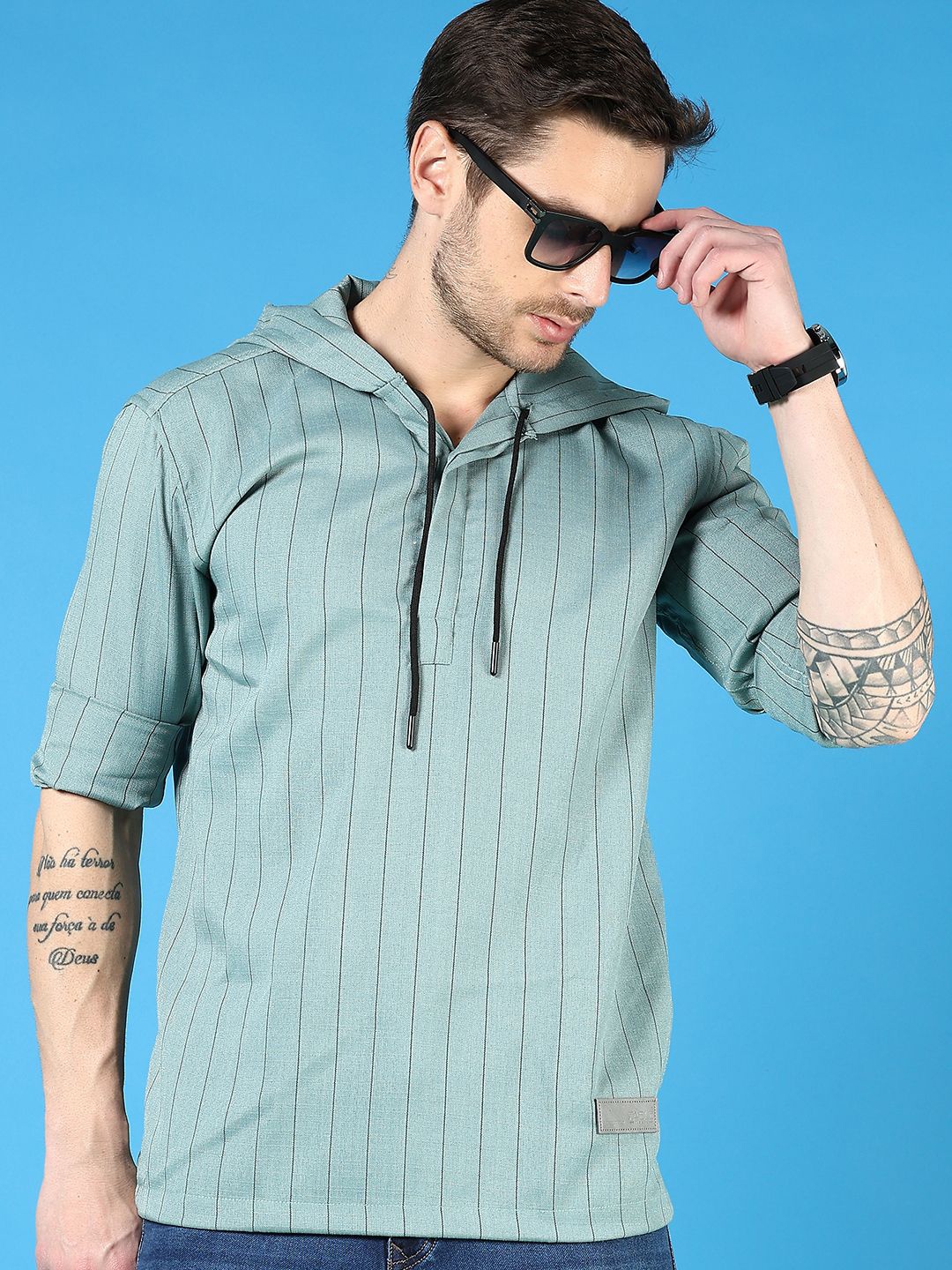 

V-Mart Men Opaque Striped Casual Shirt, Green