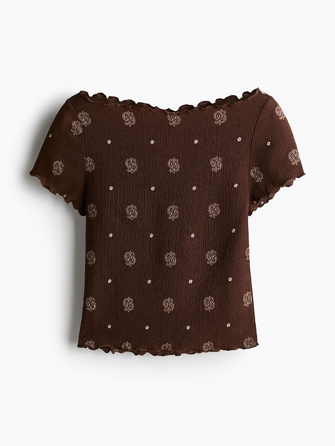 

H&M Overlock-Detail Crinkled Top, Brown