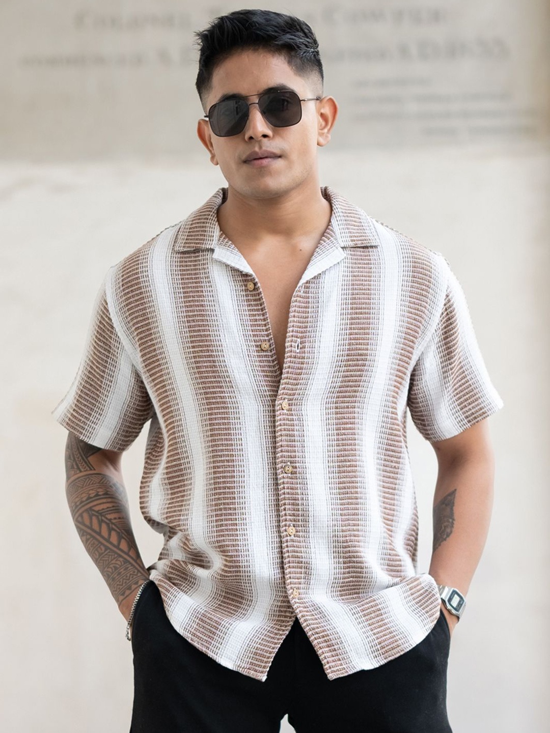 

Powerlook Men Horizontal Stripes Opaque Striped Casual Shirt, White