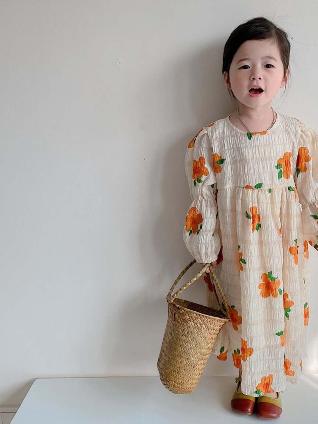 

LULU & SKY Floral Print Puff Sleeve Maxi Dress, Beige