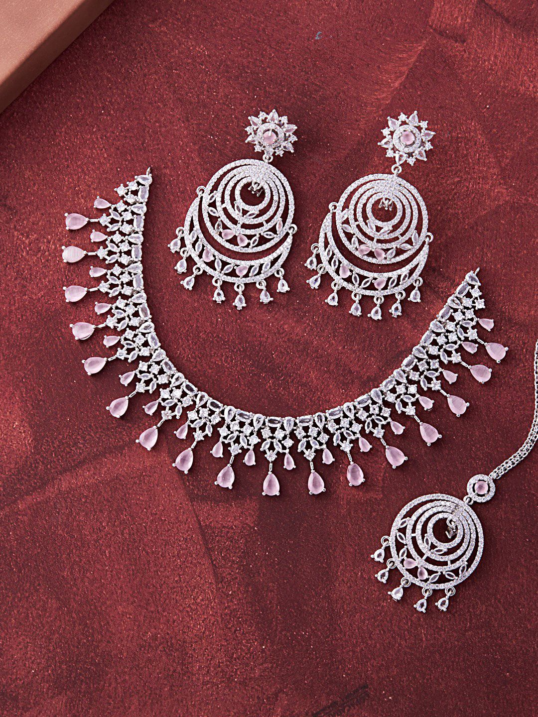 

Feelwhiz Silver-Plated AD Studded JewellerySet, Pink
