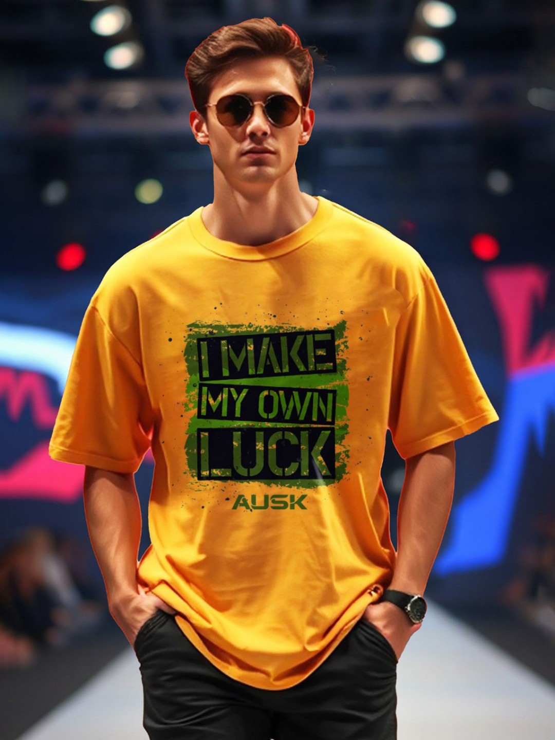 

AUSK Men Printed Applique T-shirt, Yellow
