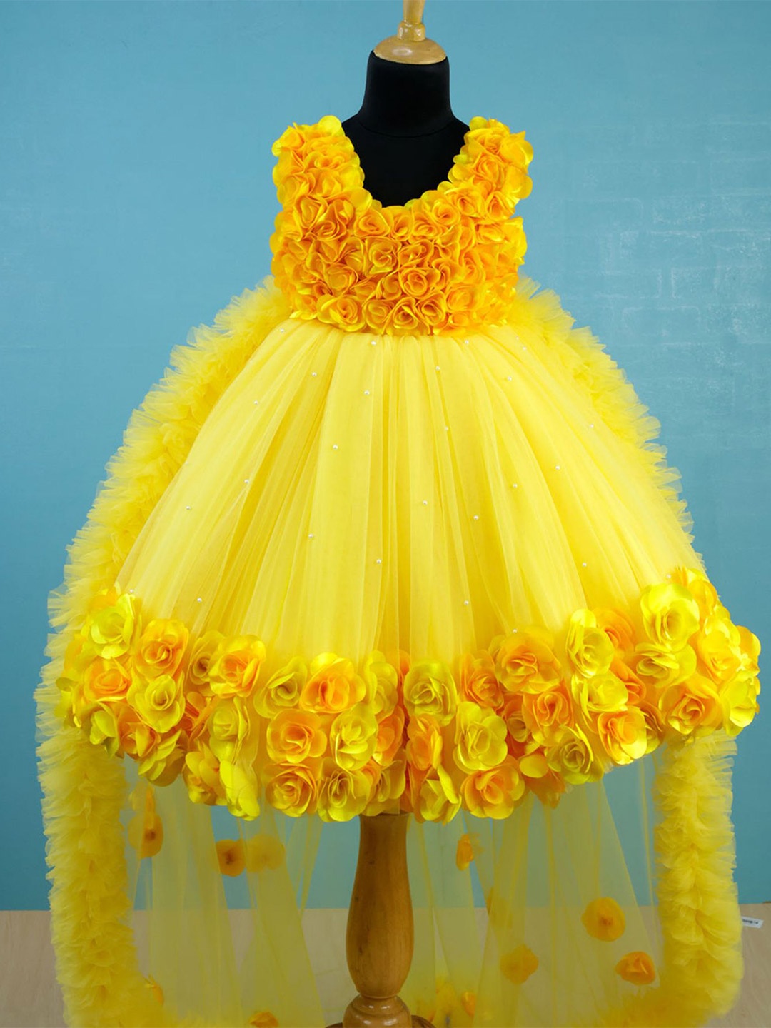 

Li & Li Girls Boutique Yellow Heavy Flower Embellishment Frock
