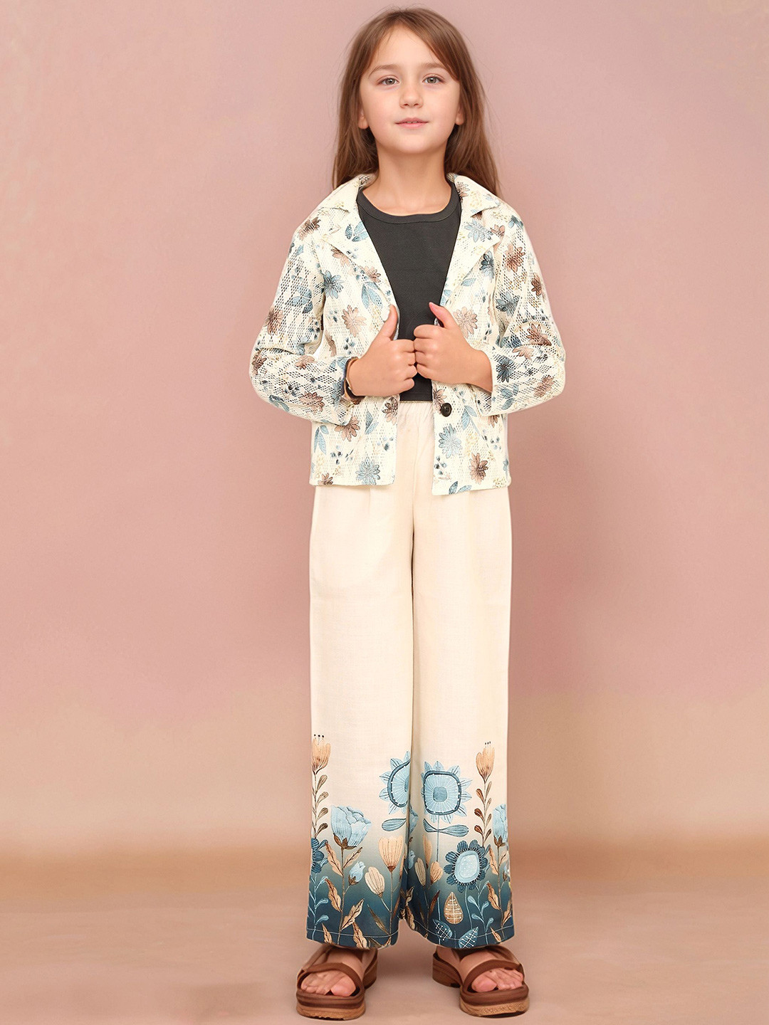 

FEBVIBE Girls Printed Top with Trousers, White