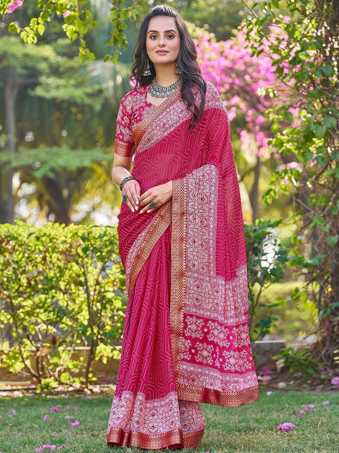 

DIVASTRI Zari Pure Georgette Saree, Pink