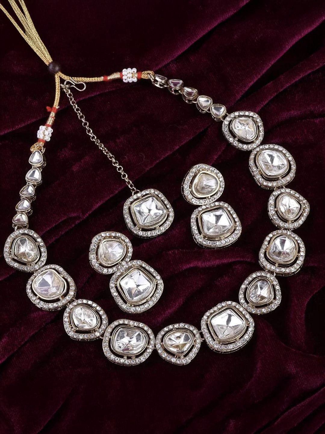 

SHONA'S STYLE Brass-Plated Crystal Studded JewellerySet, Silver