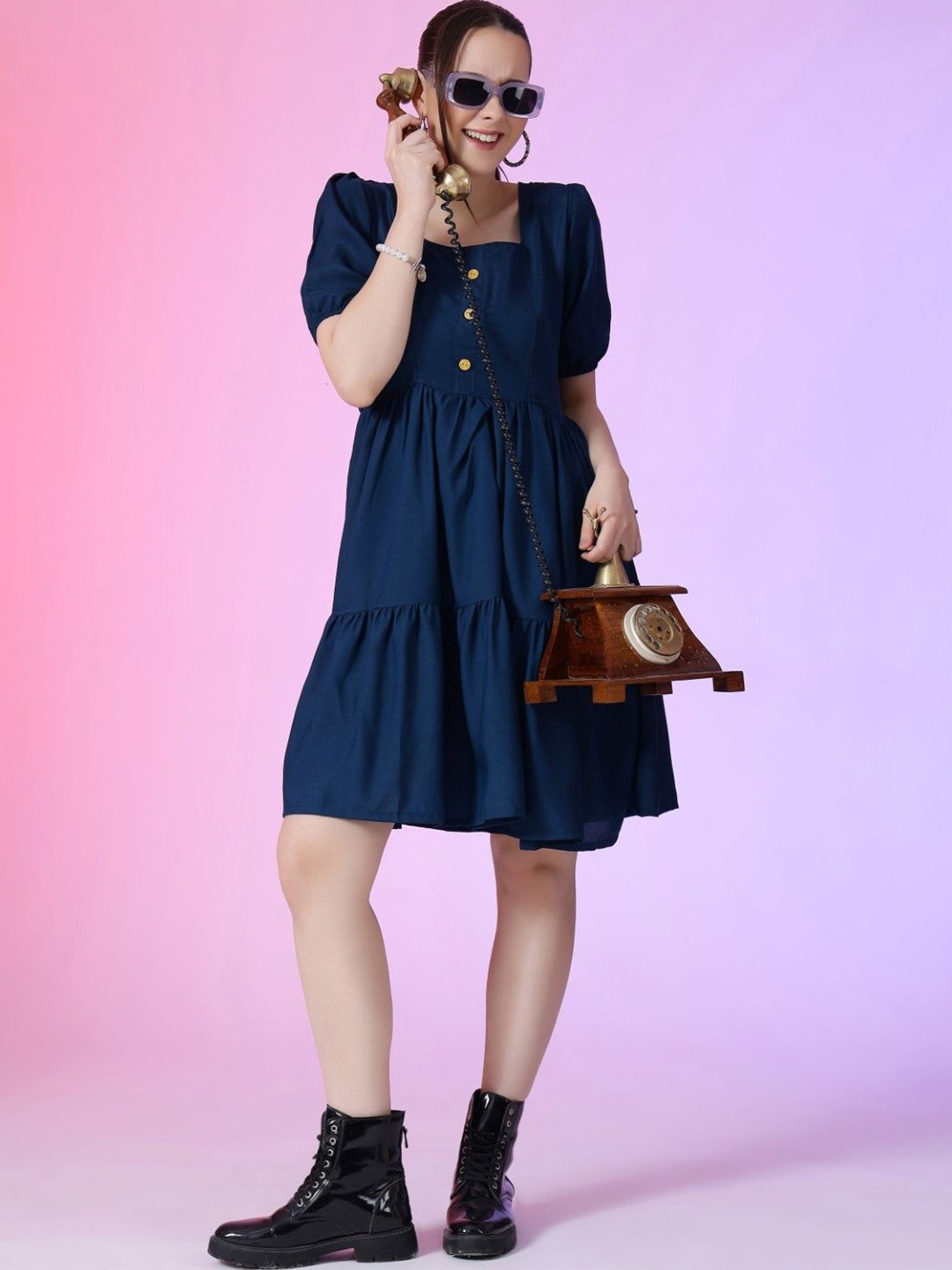 

Raiyani Fashion Applique Crepe Fit & Flare Dress, Blue