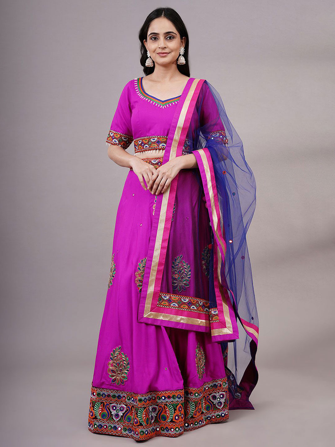 

Utsav Fashion Embroidered Thread Work Shibori Ready to Wear Lehenga & Choli With Dupatta, Magenta