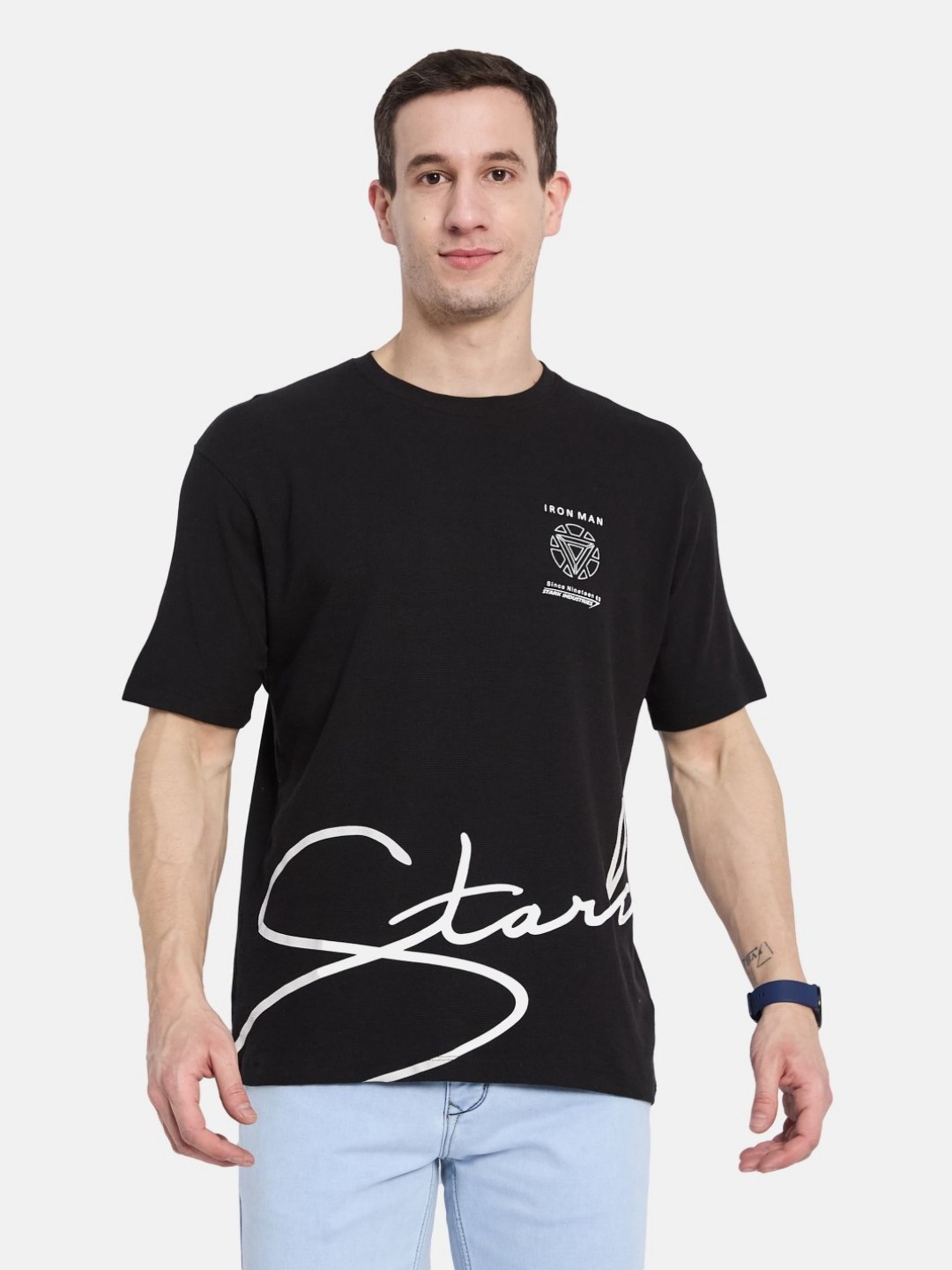 

Octave Men Iron Man Printed Monochrome T-shirt, Black