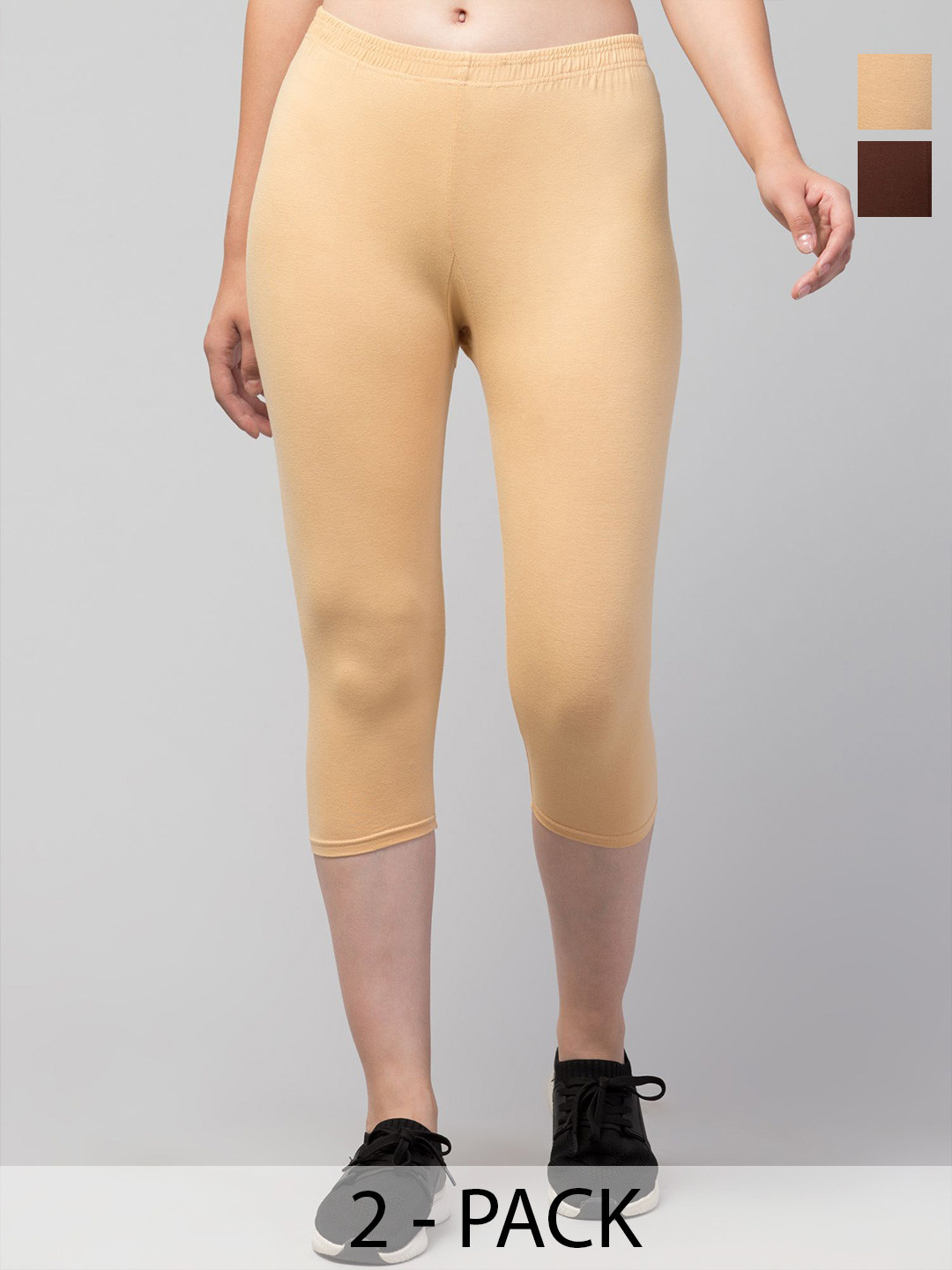 

UllasPemium Women Skinny Fit Capris, Brown