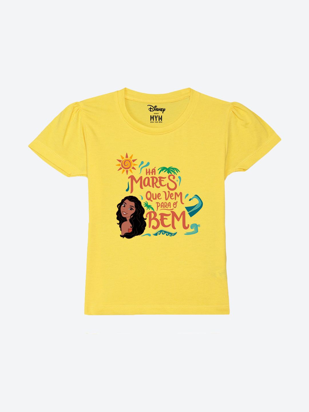 

Wear Your Mind Girls Printed Puff Sleeves Pure Cotton Applique T-shirt, Yellow