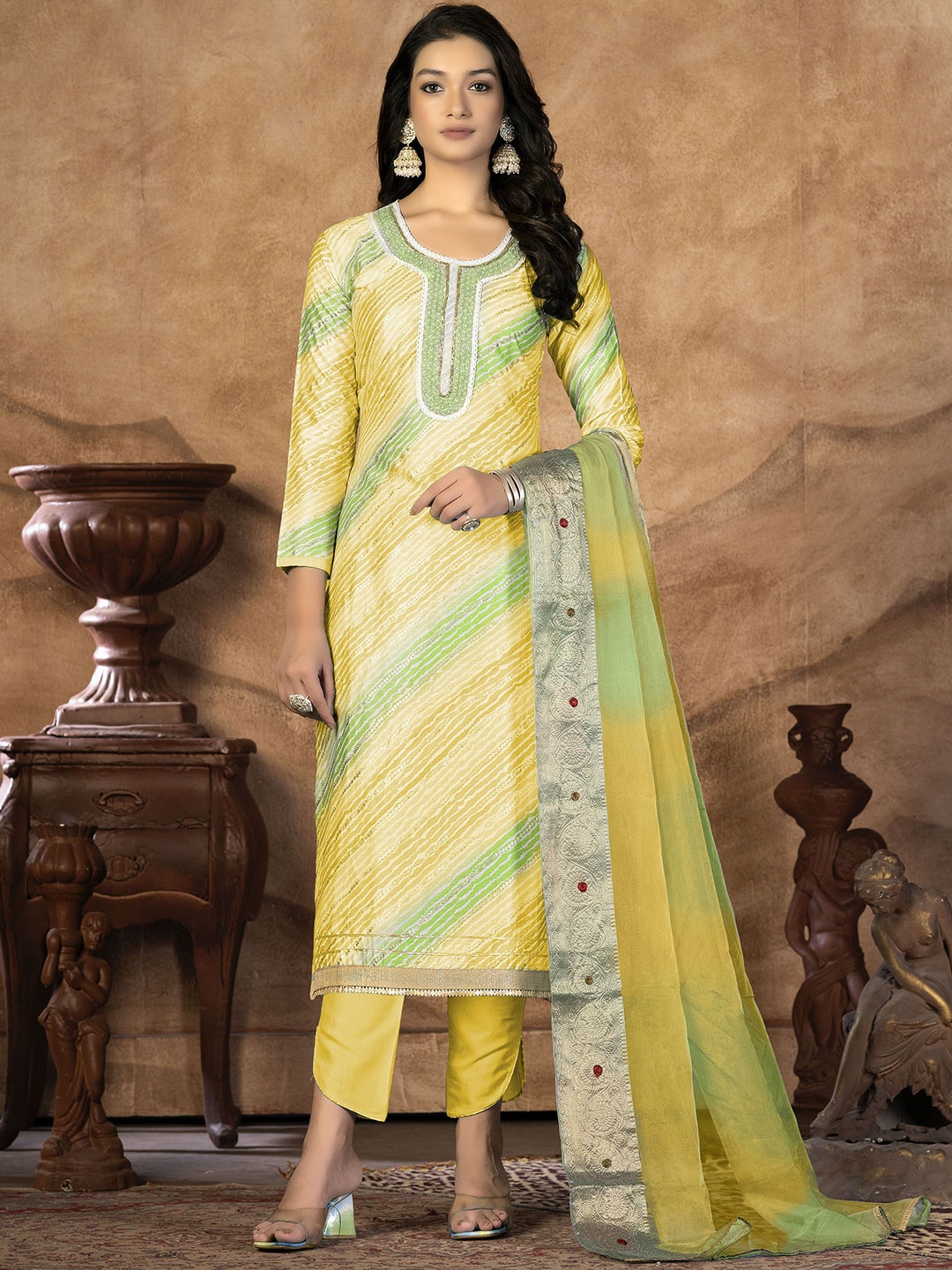 

SAINOOR Semi-Stitched Dress Material, Green