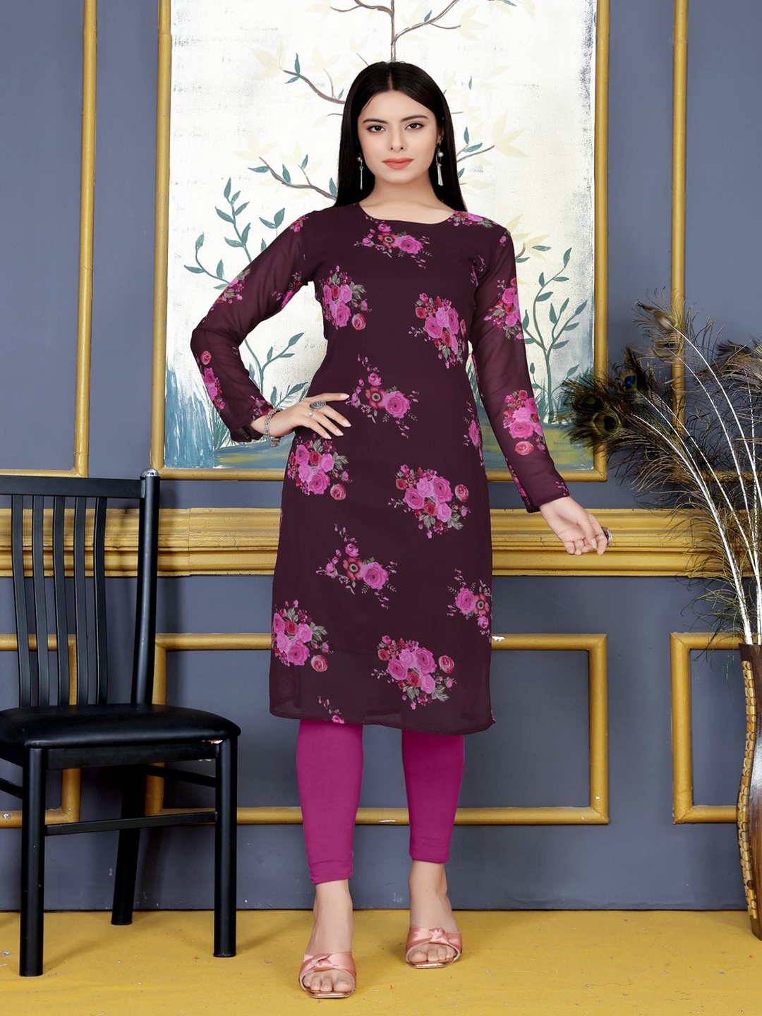 

Moda Rapido Floral Printed Georgette Kurta, Purple