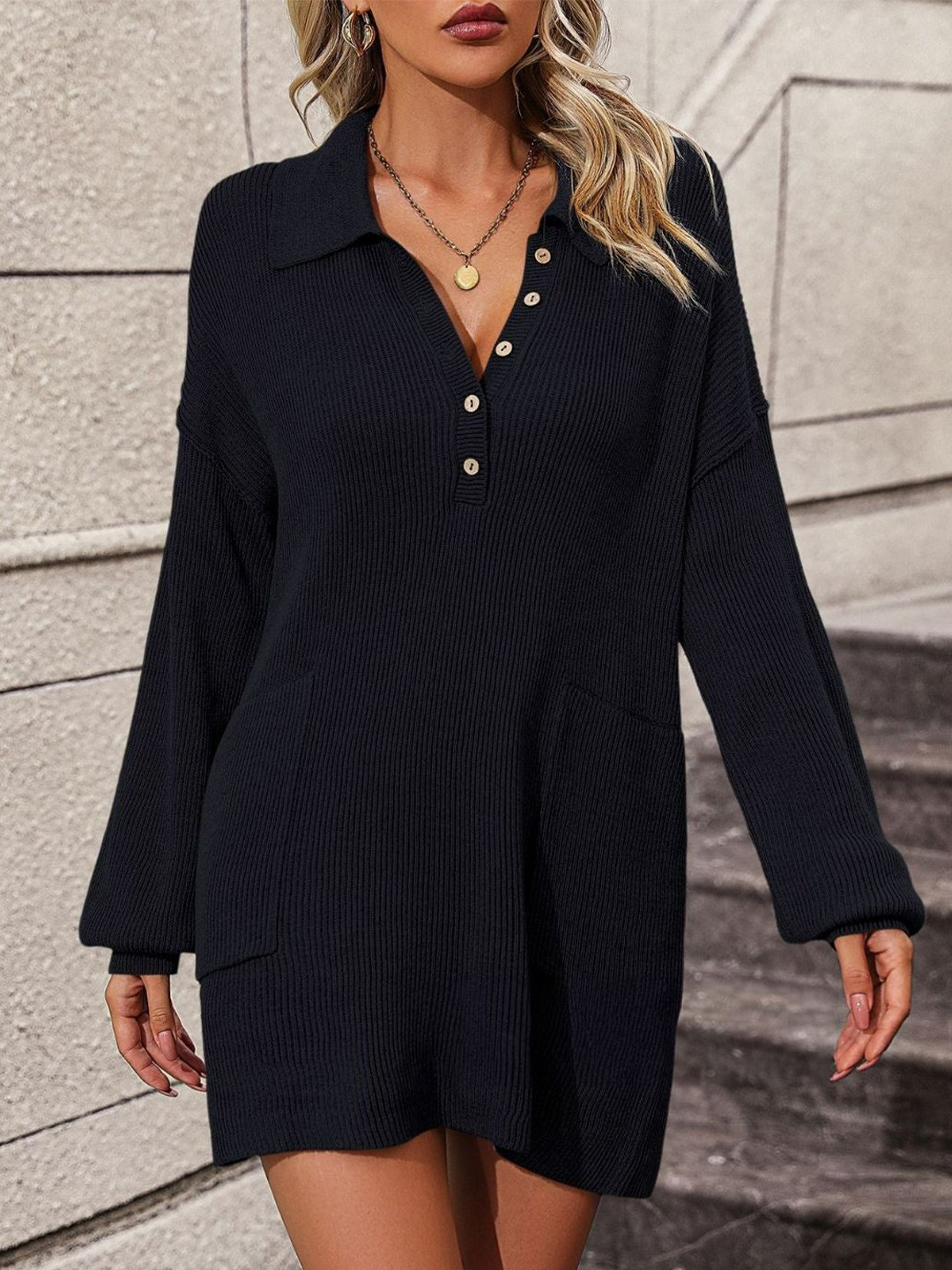 

Oh Rare Acrylic Shirt-Shaped Mini Dress, Black