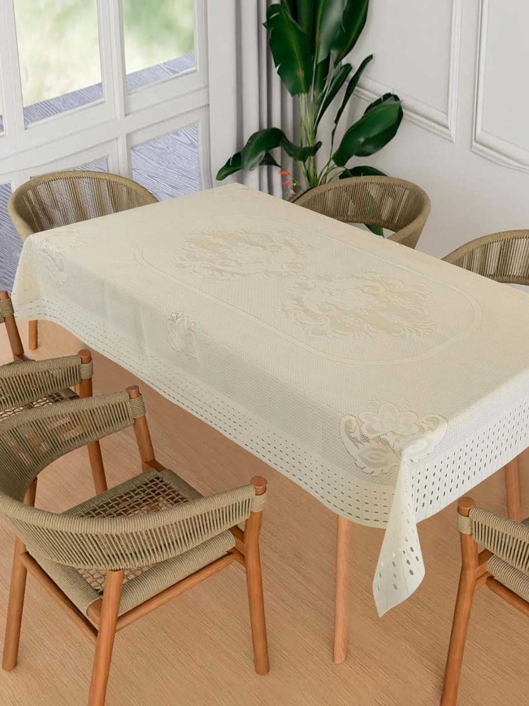 

Homerz Cream-Coloured Floral Cotton 8-Seater Table Cover