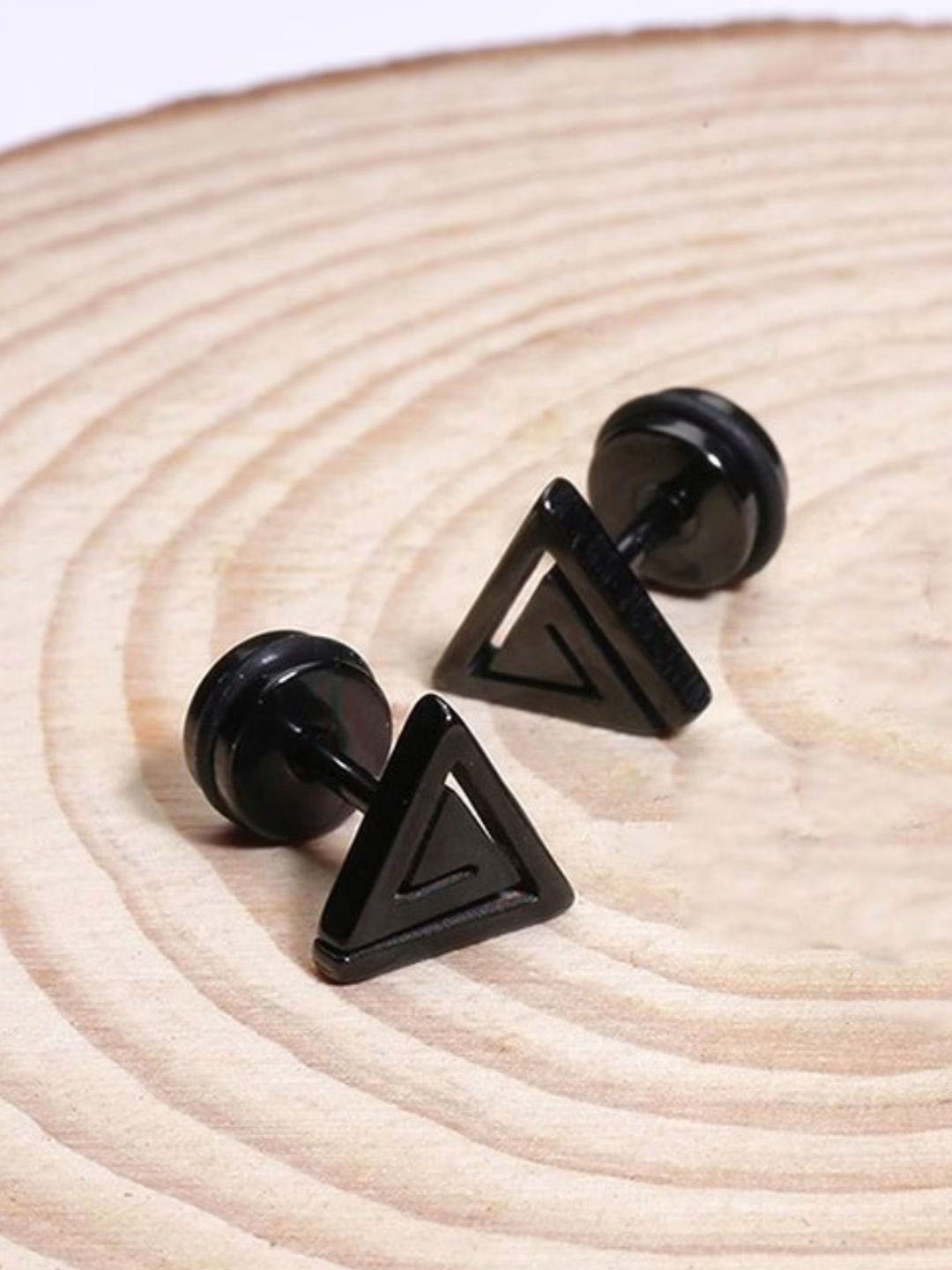 

The Roadster Lifestyle Co Men Triangle Shaped Stainless Steel Studded Earrings, Black
