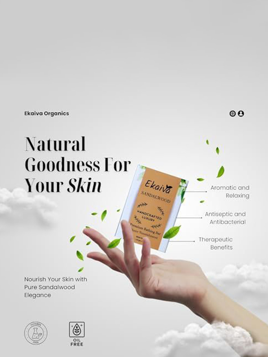 

EKAIVA ORGANICS Sandalwood Premium Bathing Bar - 125 g, White