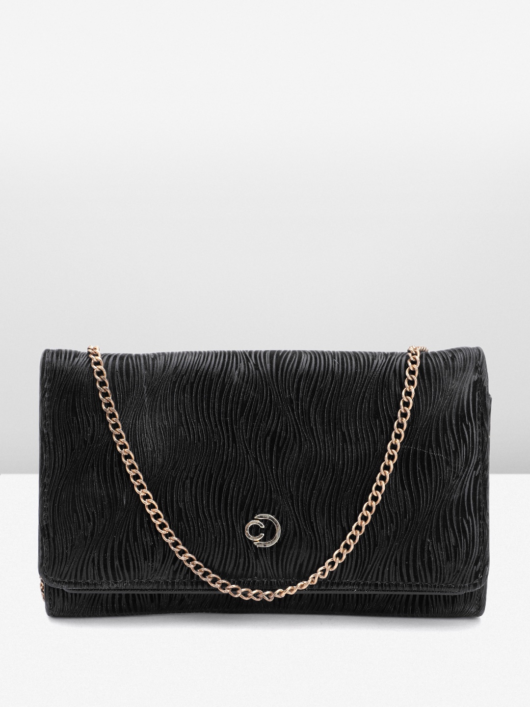

Caprese Shimmer Textured Envelope Clutch, Black