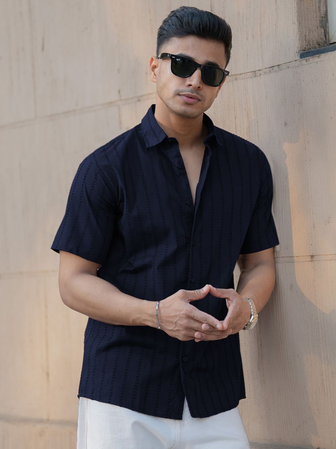 

Powerlook Men Opaque Casual Shirt, Navy blue