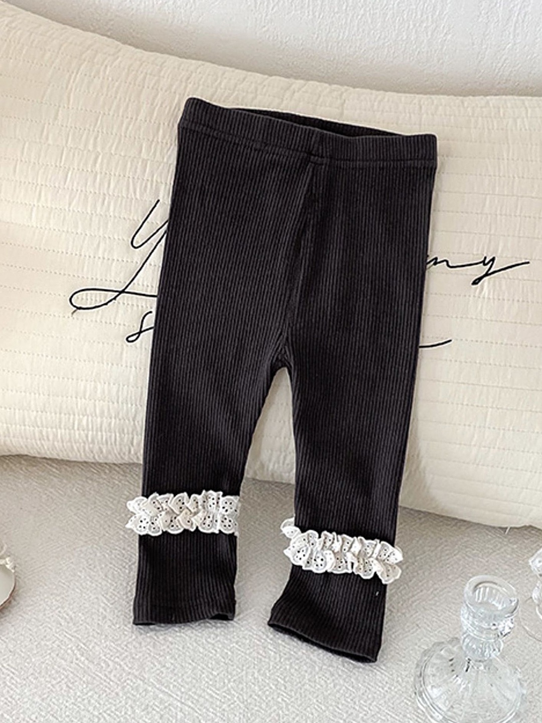 

LULU & SKY Girls Mid-Rise Ankle-Length Lace-Trimmed Leggings, Grey