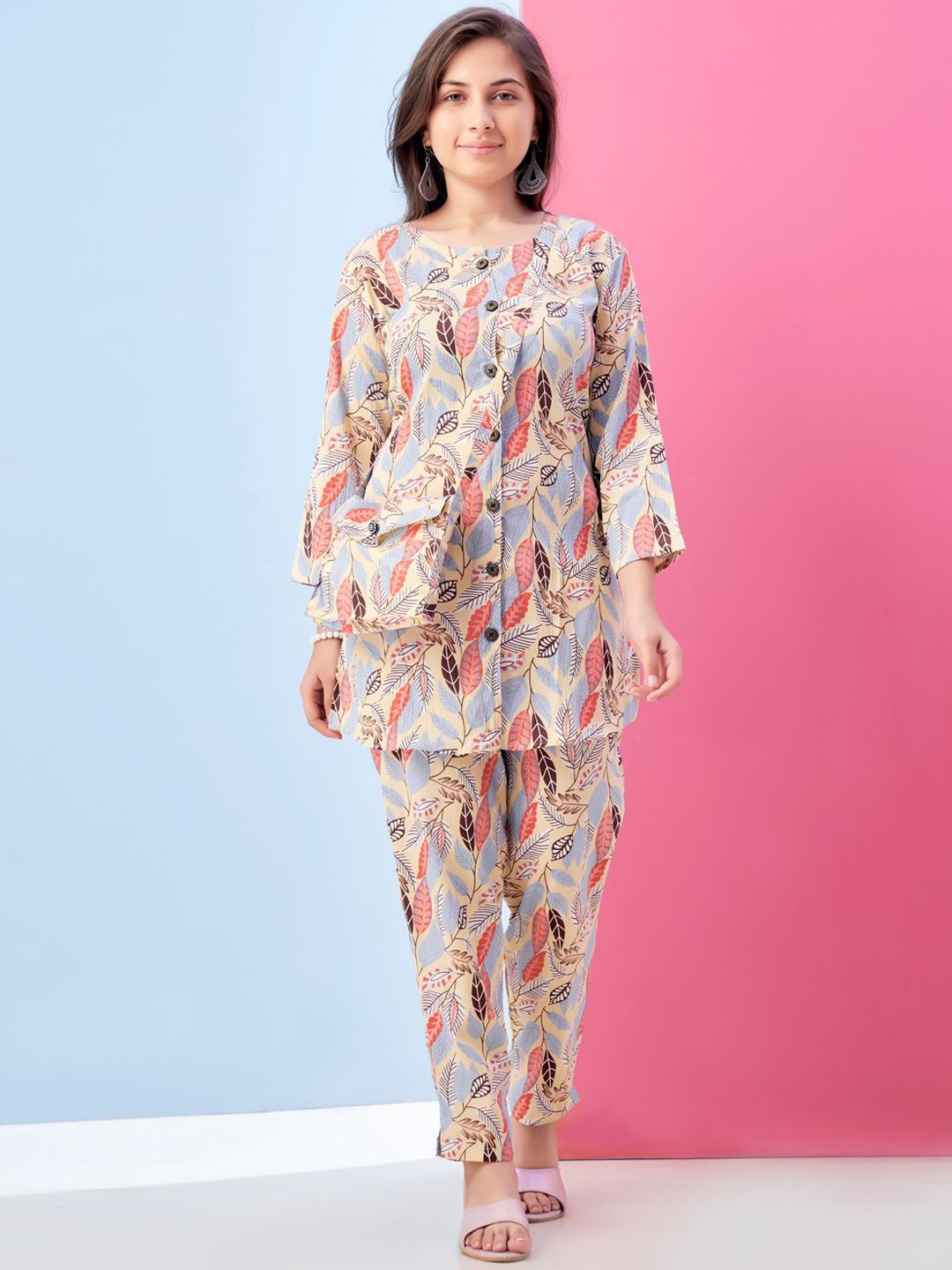 

Aarika Printed Tunic with Trousers, Beige
