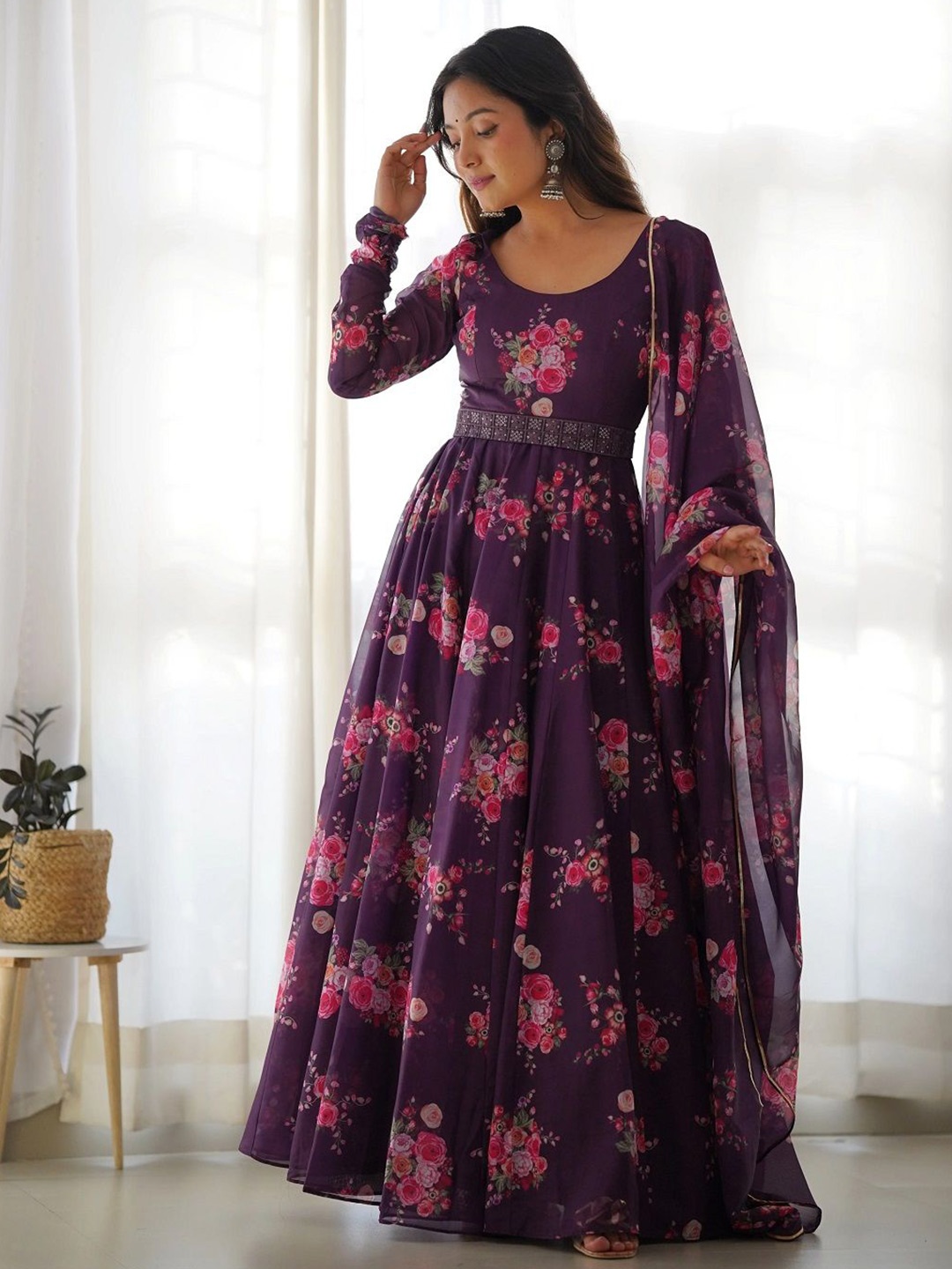 

Moda Rapido Floral Print Georgette Fit & Flare Maxi Dress, Purple
