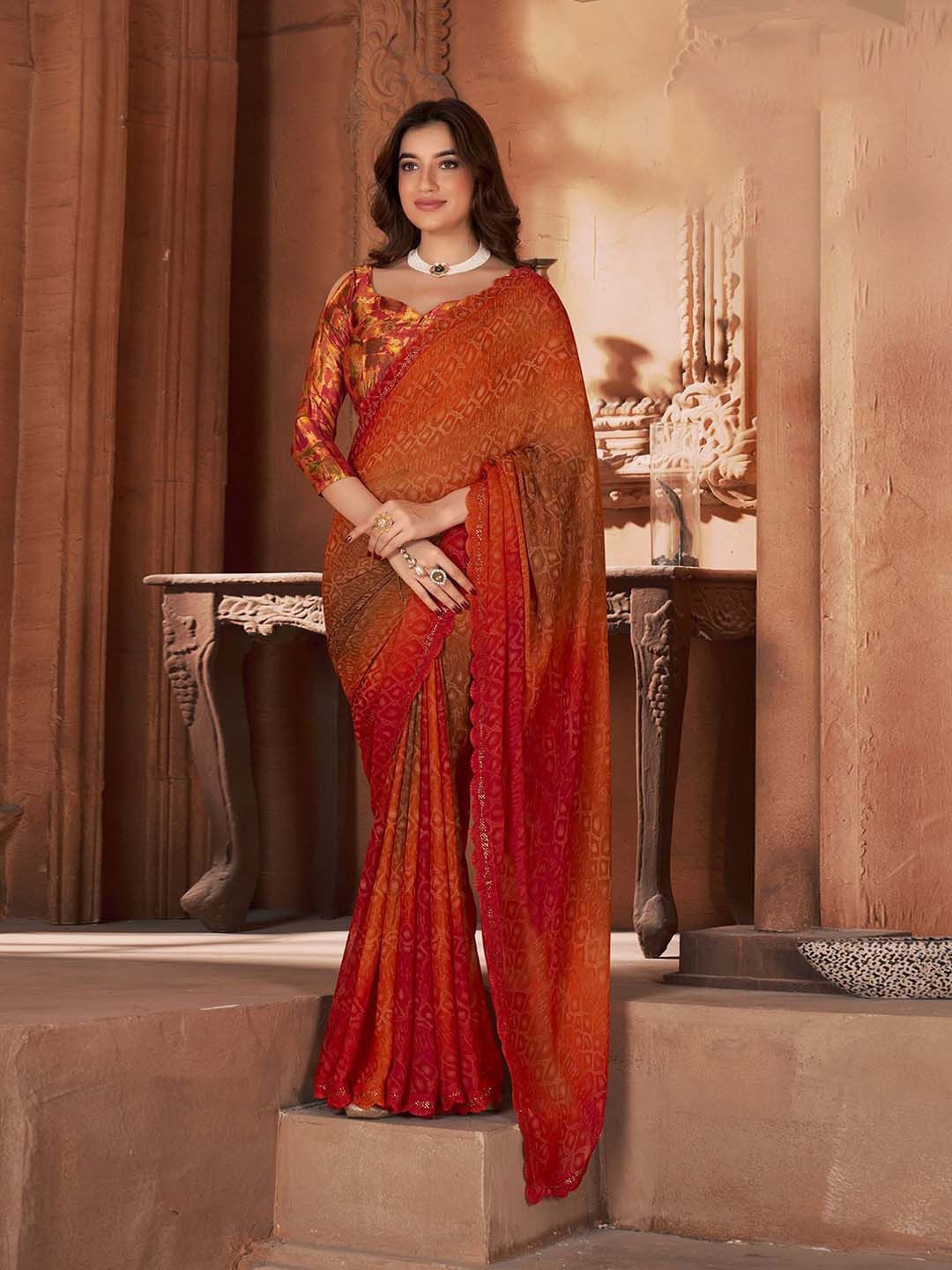 

DIVASTRI Pure Georgette Saree, Red