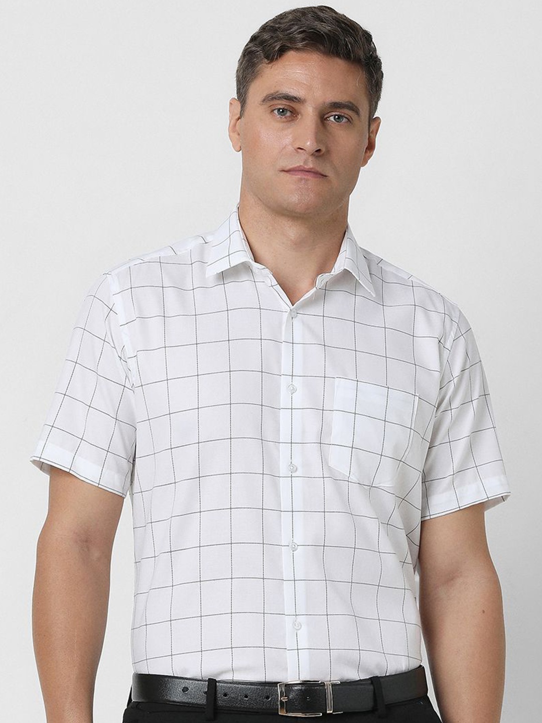 

Van Heusen Men Windowpane Checks Opaque Checked Party Shirt, White