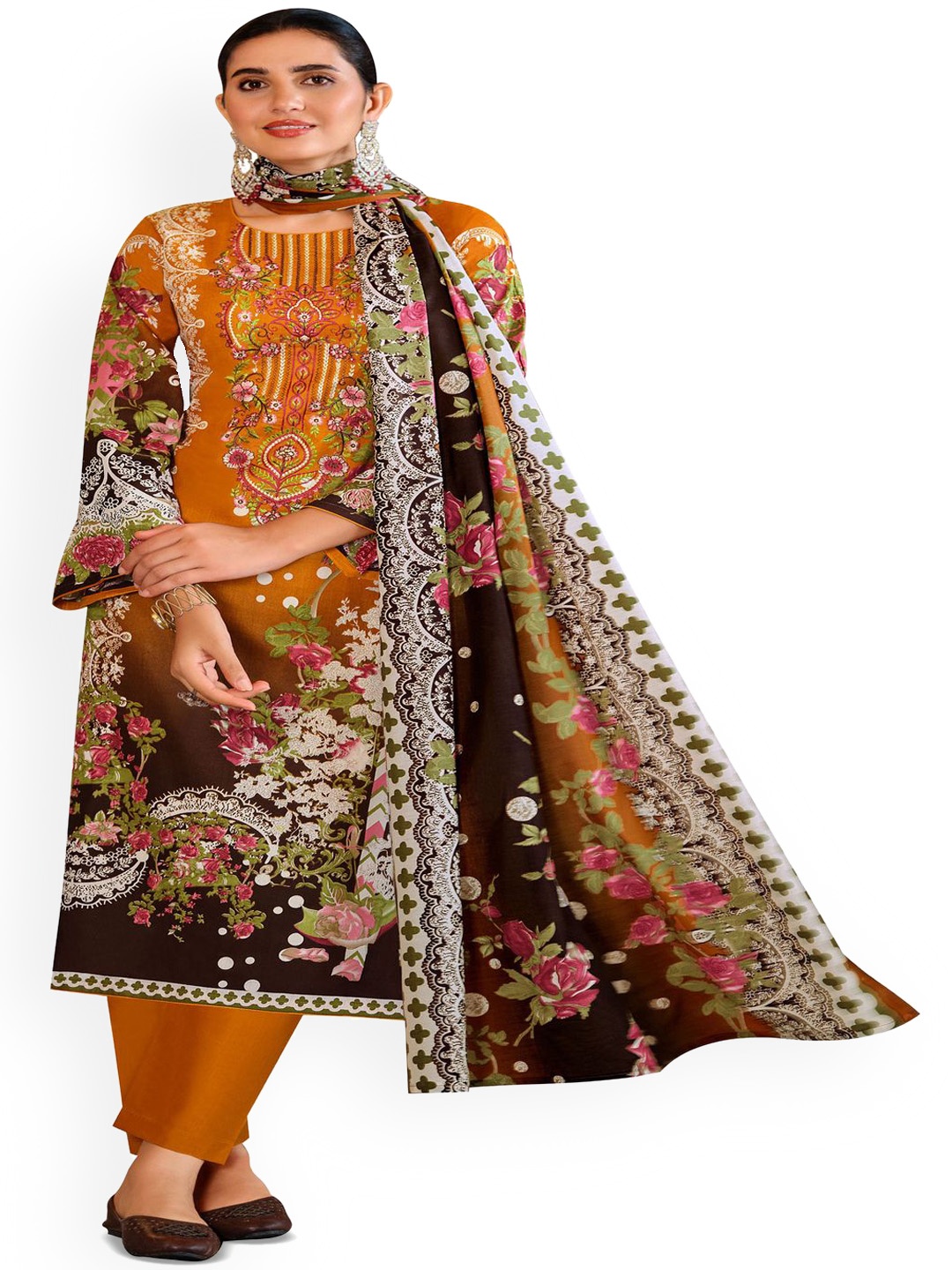 

DRAVINAM Trends Embroidered Pure Cotton Unstitched Dress Material, Yellow