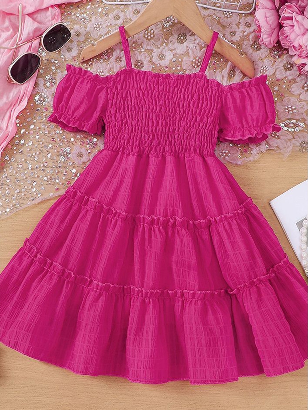 

LULU & SKY Flared Sleeve Fit & Flare Maxi Dress, Rose