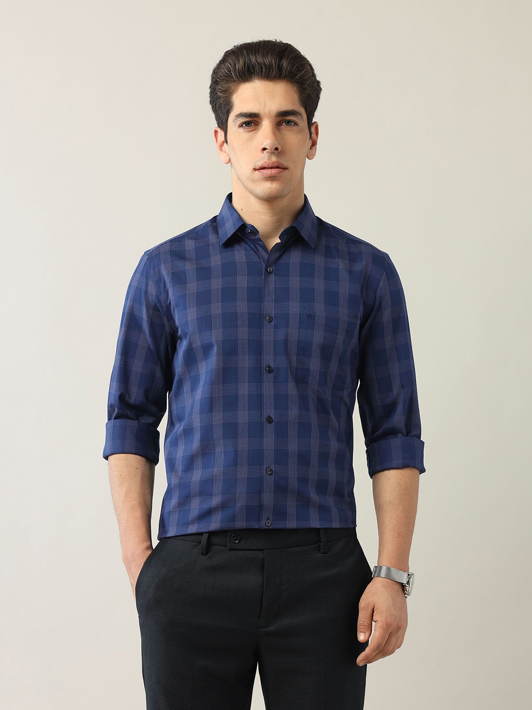 

Arrow Men Classic Opaque Checked Formal Shirt, Blue