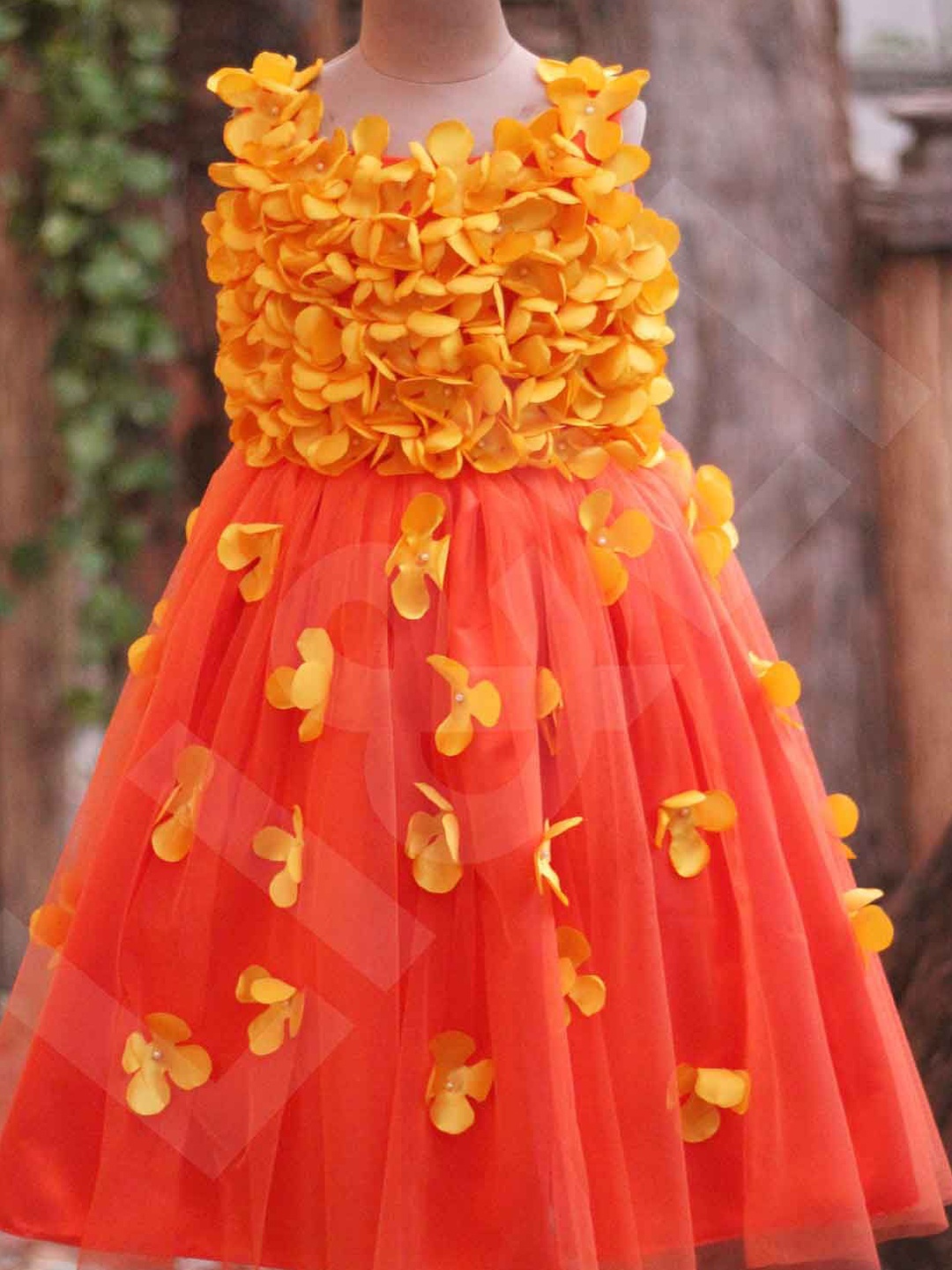 

Li & Li Girls Boutique Light Orange and Yellow Flower Petal Frock