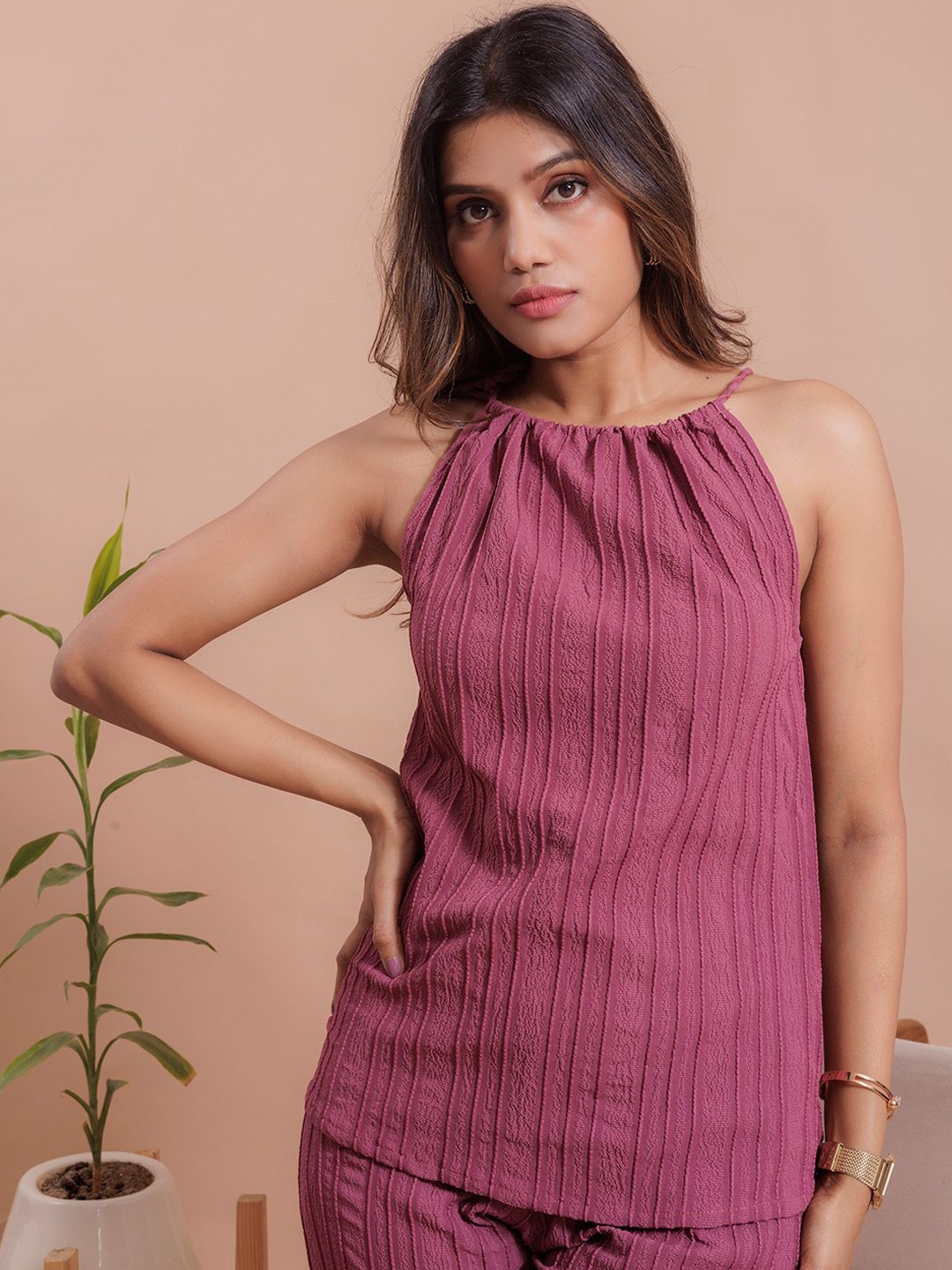 

SHINISHA Textured Top With Trousers Co-Ords, Pink