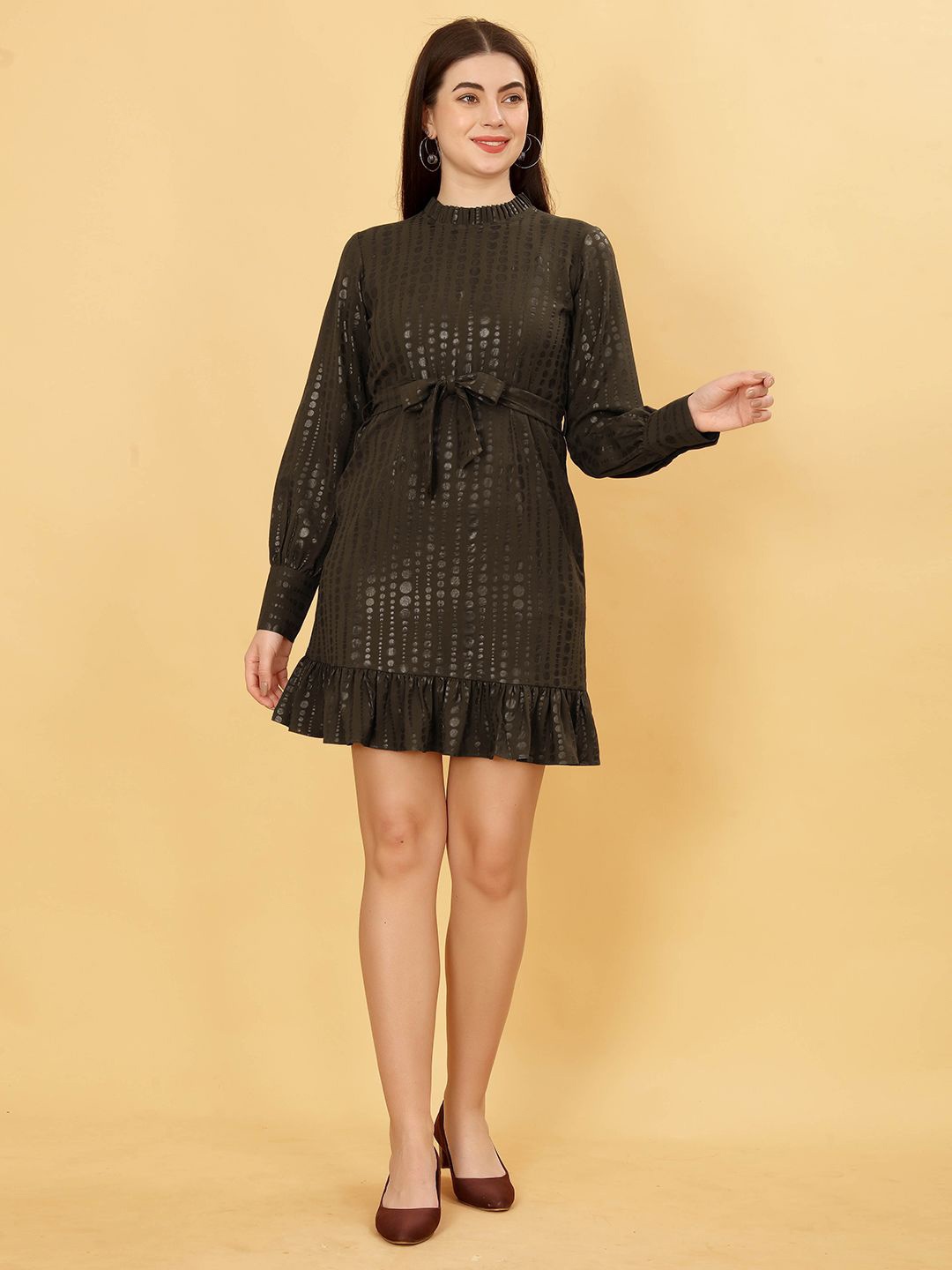 

SHINISHA Polka Dot Print A-Line Dress, Green