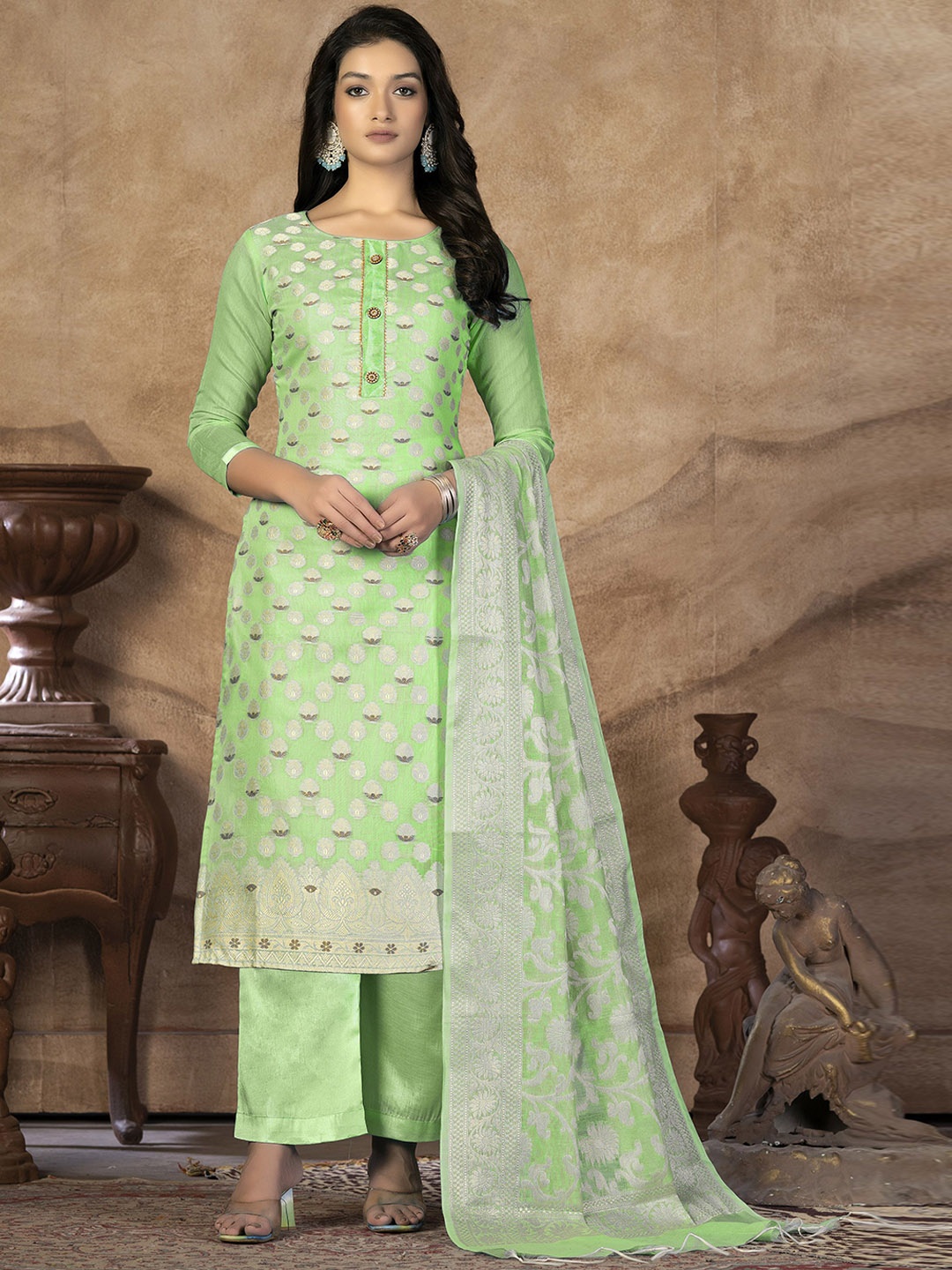 

SAINOOR Semi-Stitched Dress Material, Green