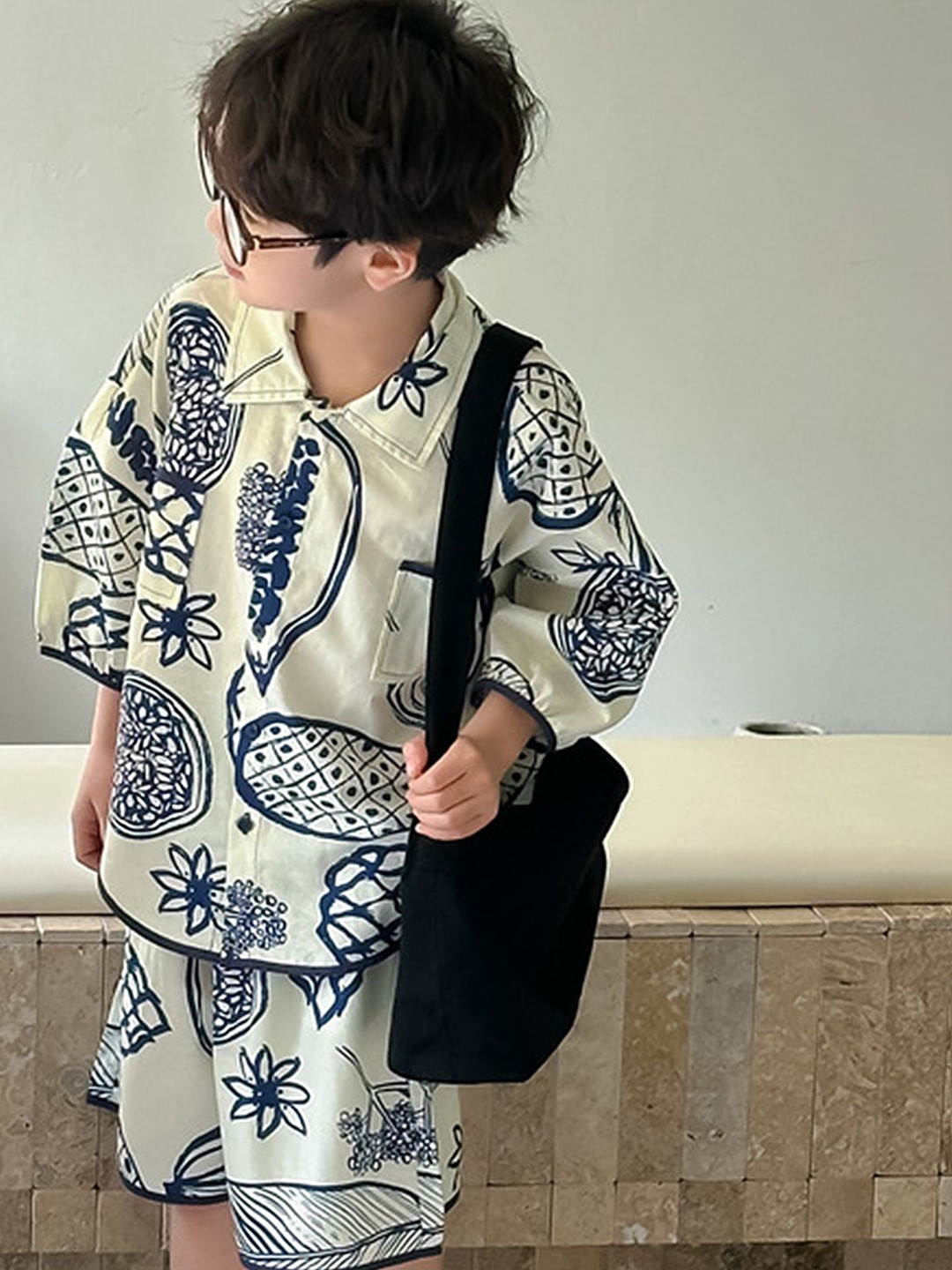 

LULU & SKY Boys Printed Shirt with Shorts, White