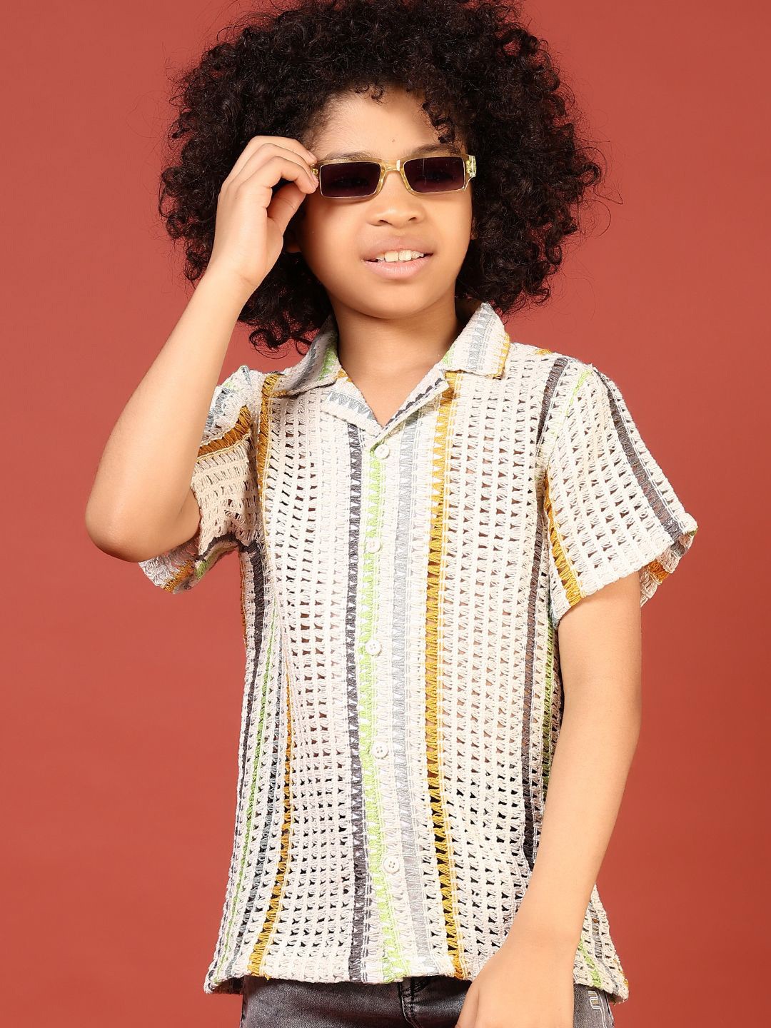 

V-Mart Boys Opaque Striped Casual Shirt, Beige
