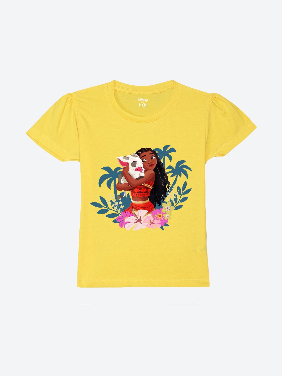 

Wear Your Mind Girls Printed Puff Sleeves Pure Cotton Applique T-shirt, Yellow