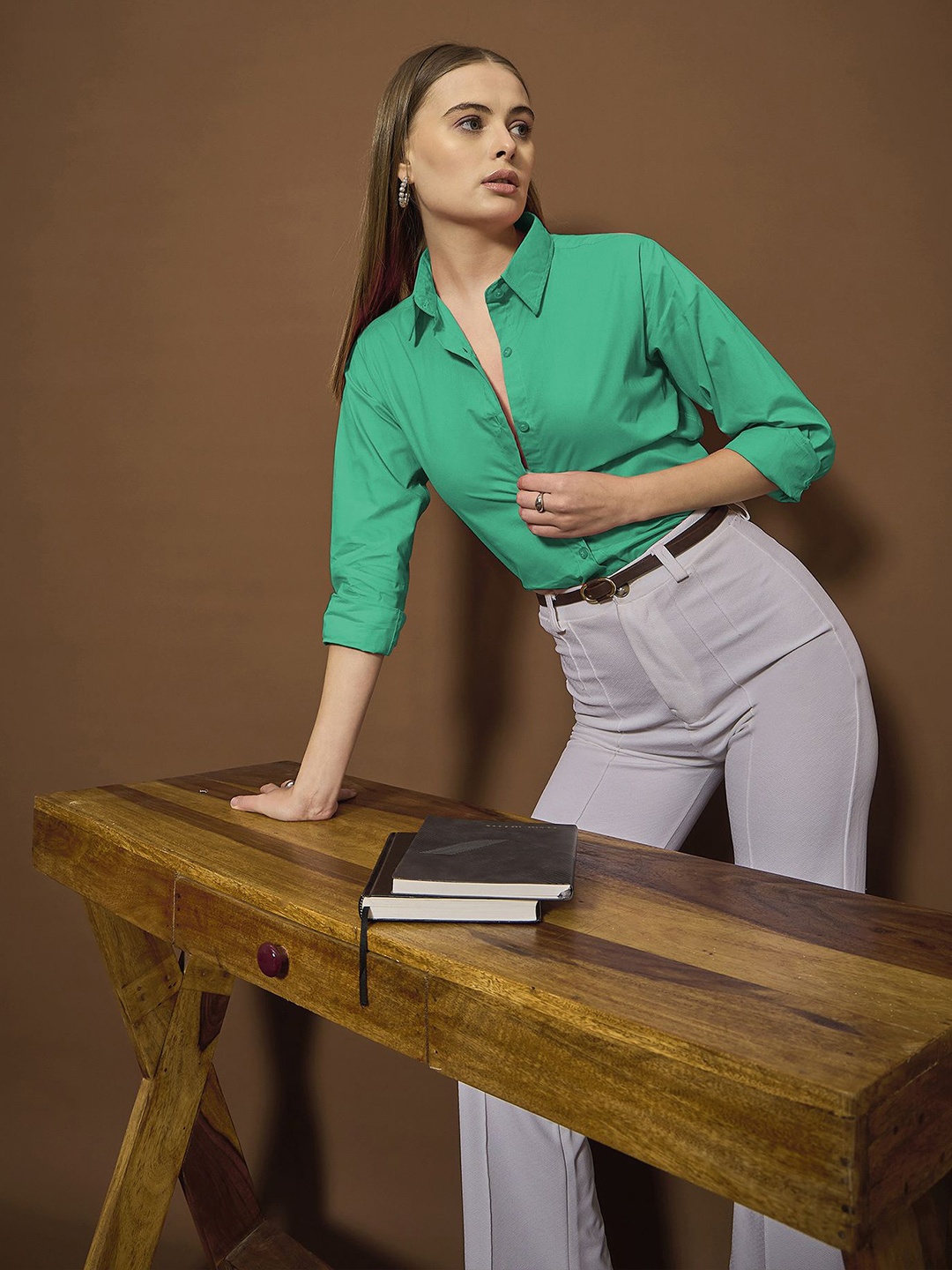 

The Roadster Lifestyle Co Cotton Long Sleeves Shirts, Green