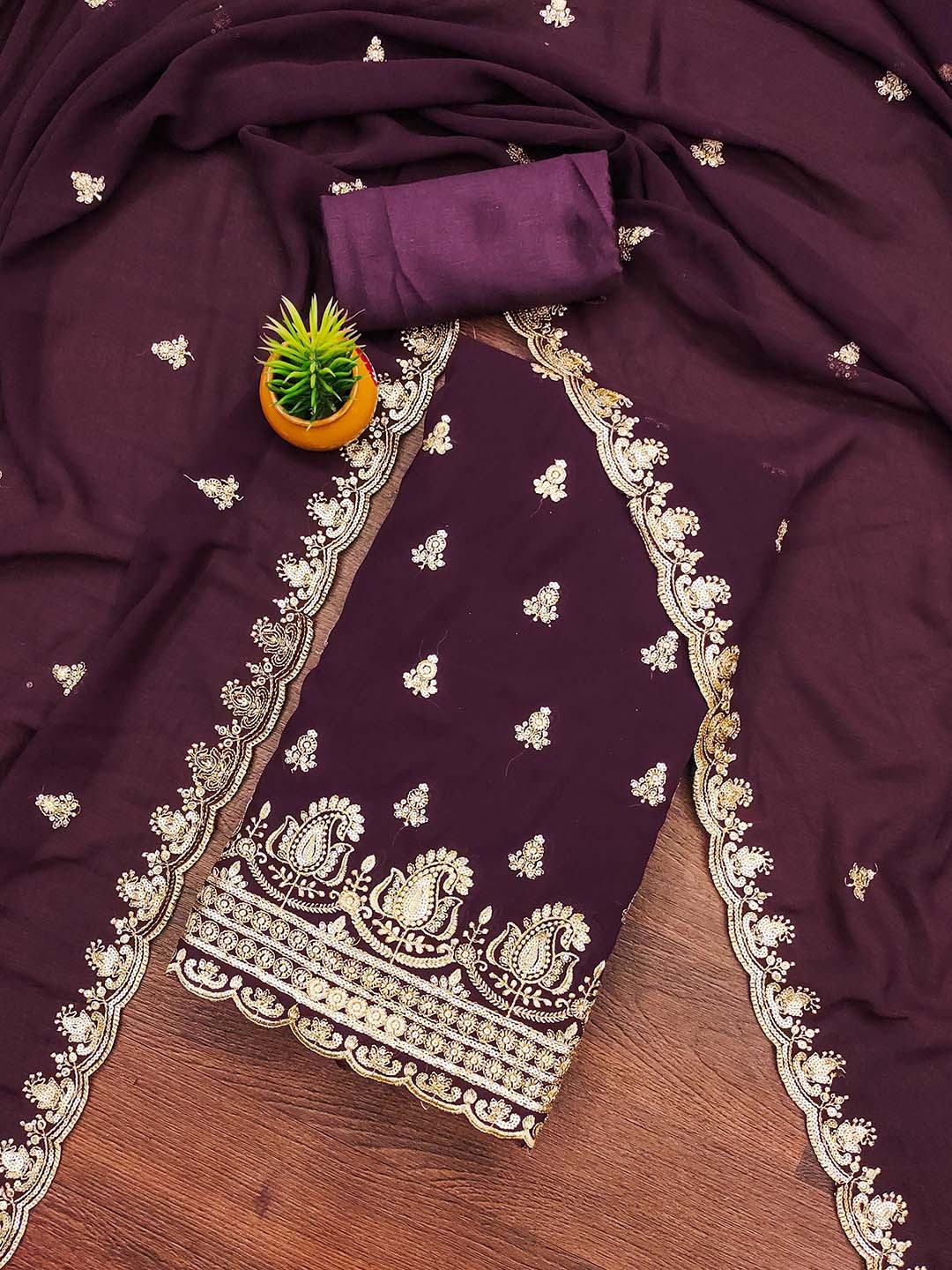 

SAINOOR Embroidered Silk Georgette Unstitched Dress Material, Burgundy